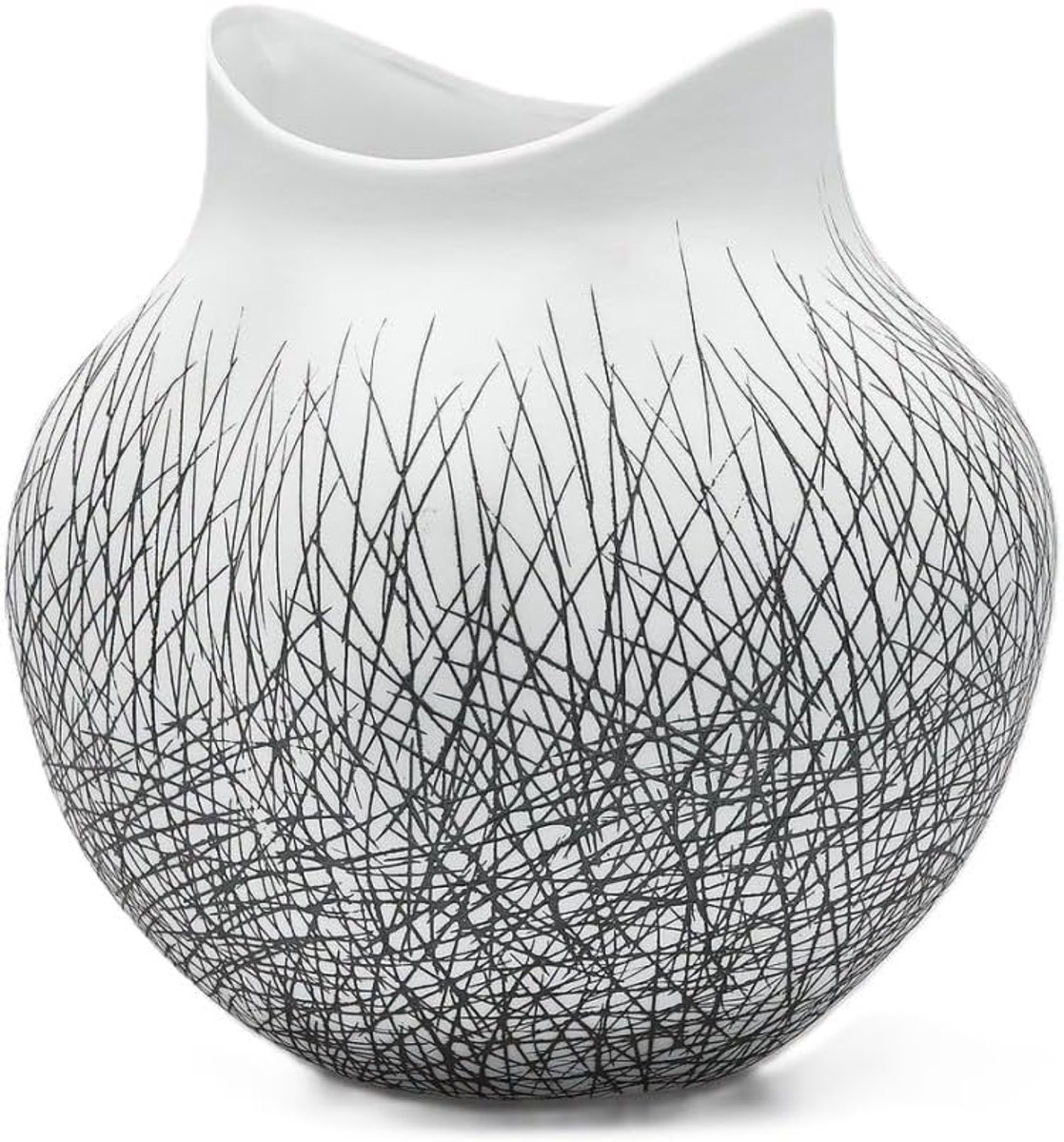 Vaas porselein 35cm - wit-zwart - modern design - perfect voor bloemen - SnelShoppen