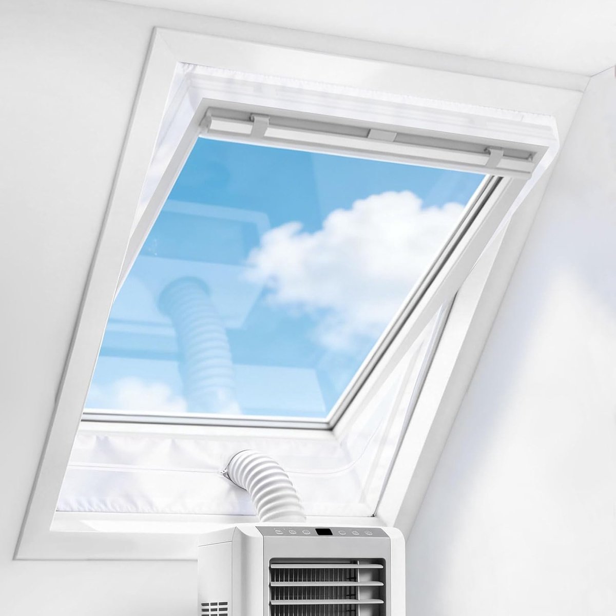 Raamafdichting voor mobiele airconditioners, hot airstop voor montage op draairamen, airconditioning, raamafdichting, dakraam voor max. 300 cm, raamomtrek 2 x 150 cm