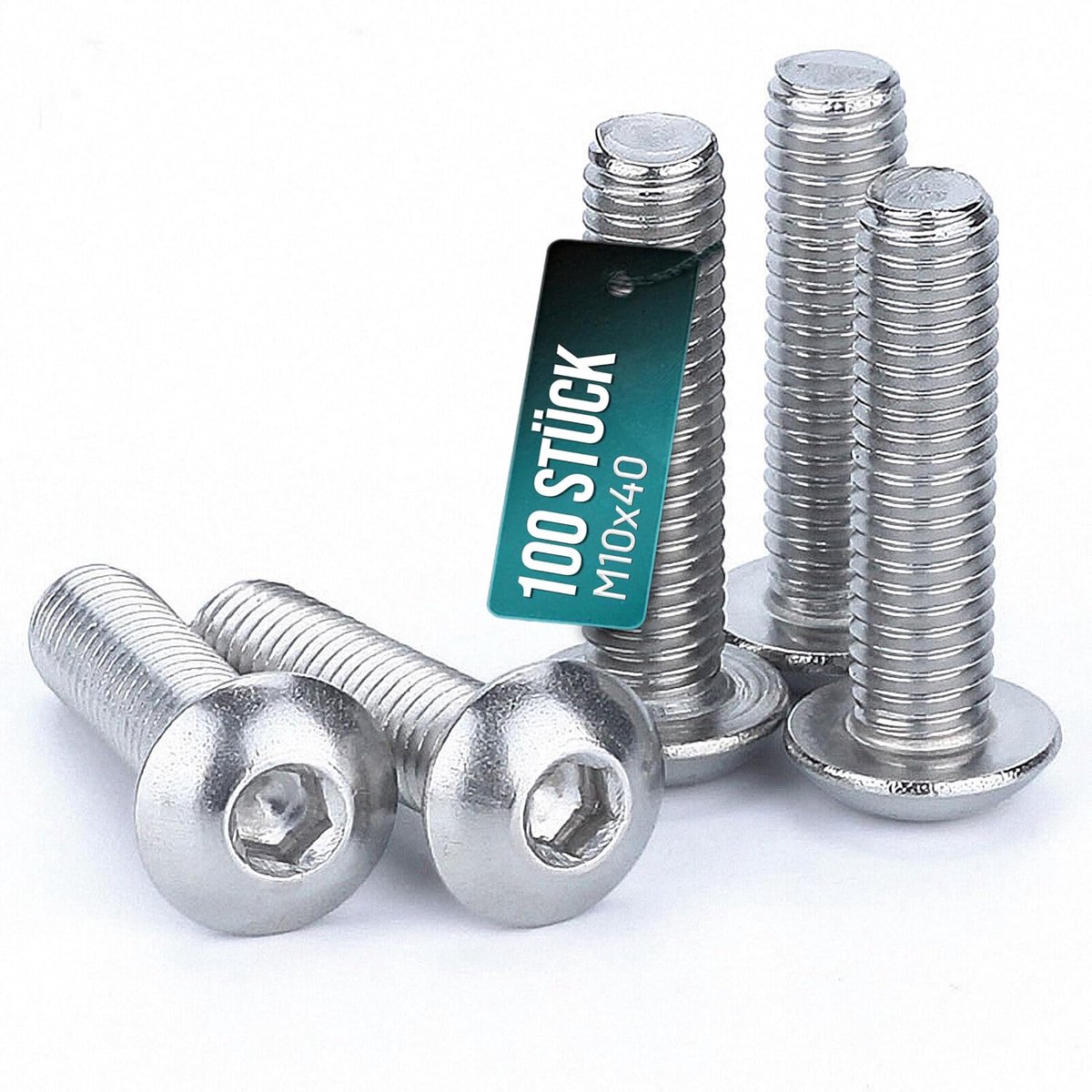 Tuinbouwafschroeven Schroeven M8 x 40 mm, roestvrij staal A2, ISO7380 volledige schroefdraad, lenskopschroeven met binnenzeskant voor palen, balustrades, poorten