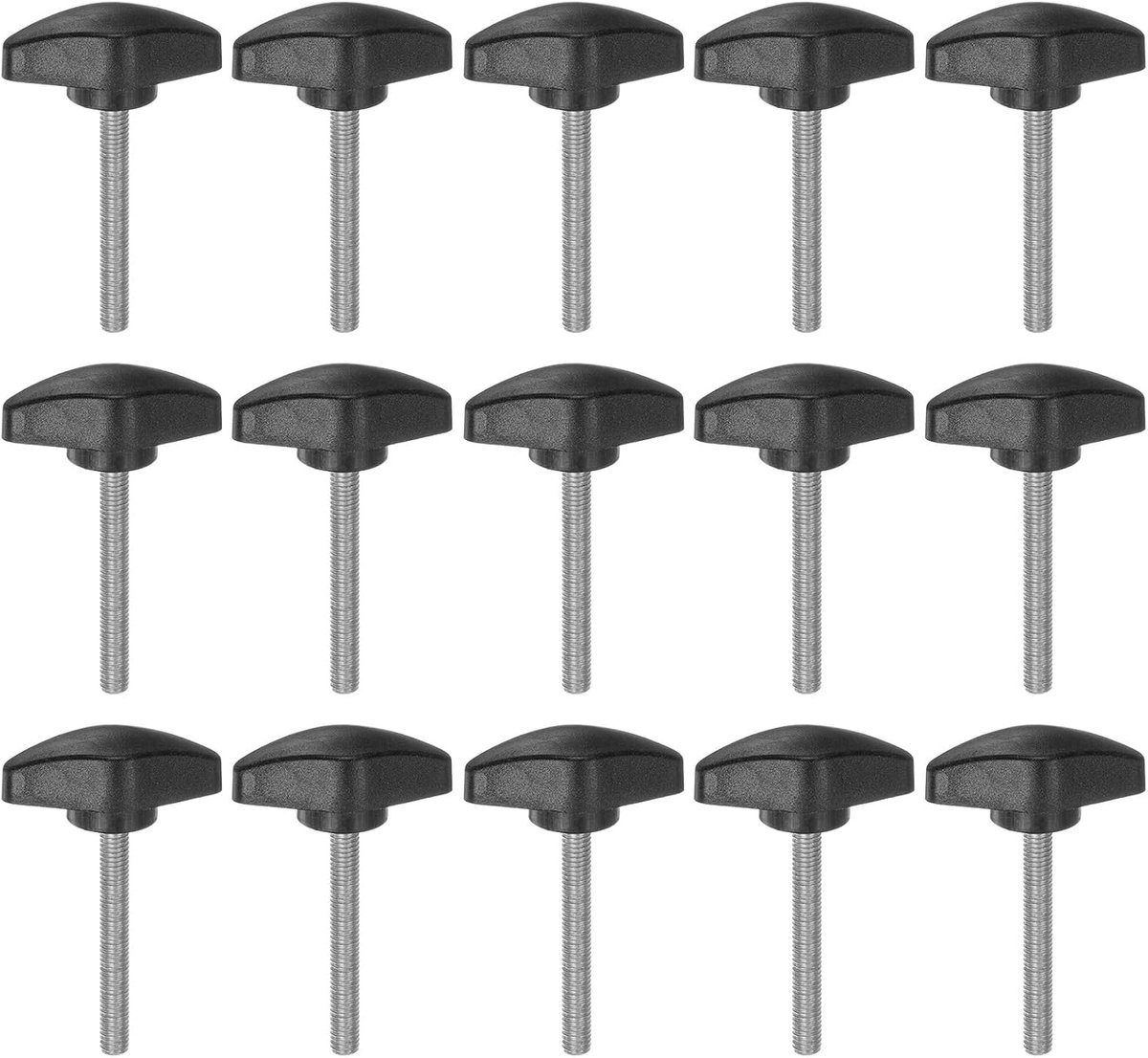 15 stuks T-vleugel knoppen duimschroeven M5 x 45 mm standaard mannelijke schroefdraad kunststof T-knoppen verstelbare handgrepen handklemknoppen duimschroef, zwart