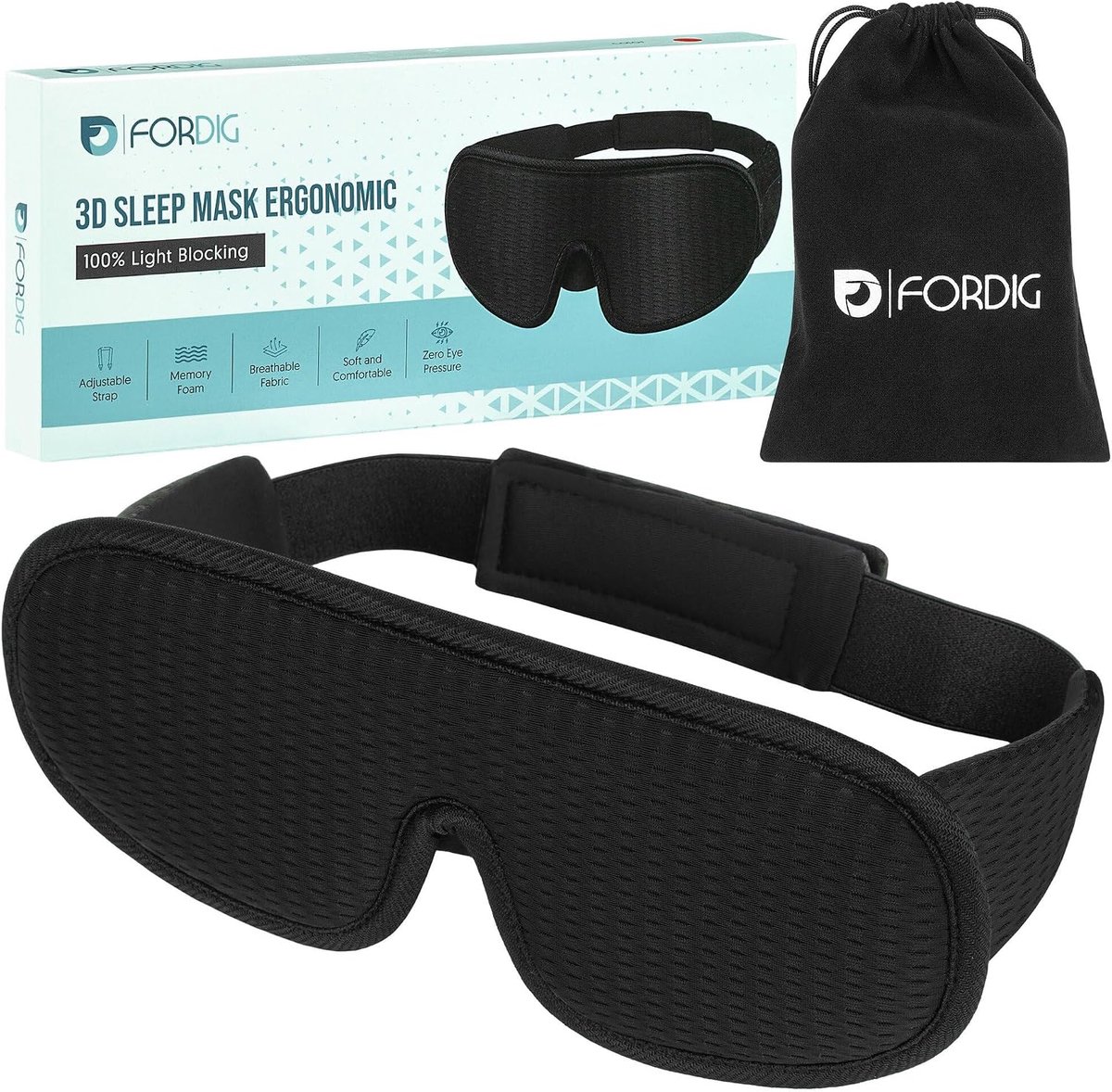 Slaapmasker 3D Ergonomisch - 100% Blackout - Ademend Geheugenschuim - Ontspanning en Meditatie - SnelShoppen