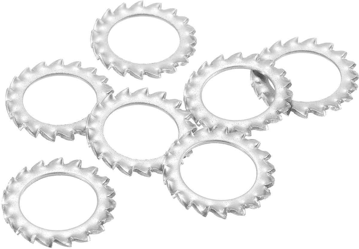 40 stuks stervergrendelingsschijven met buitentanden, M16 borgringen aan de buitenkant getrokken, roestvrij staal 304 voor mechanische uitrusting, zilver