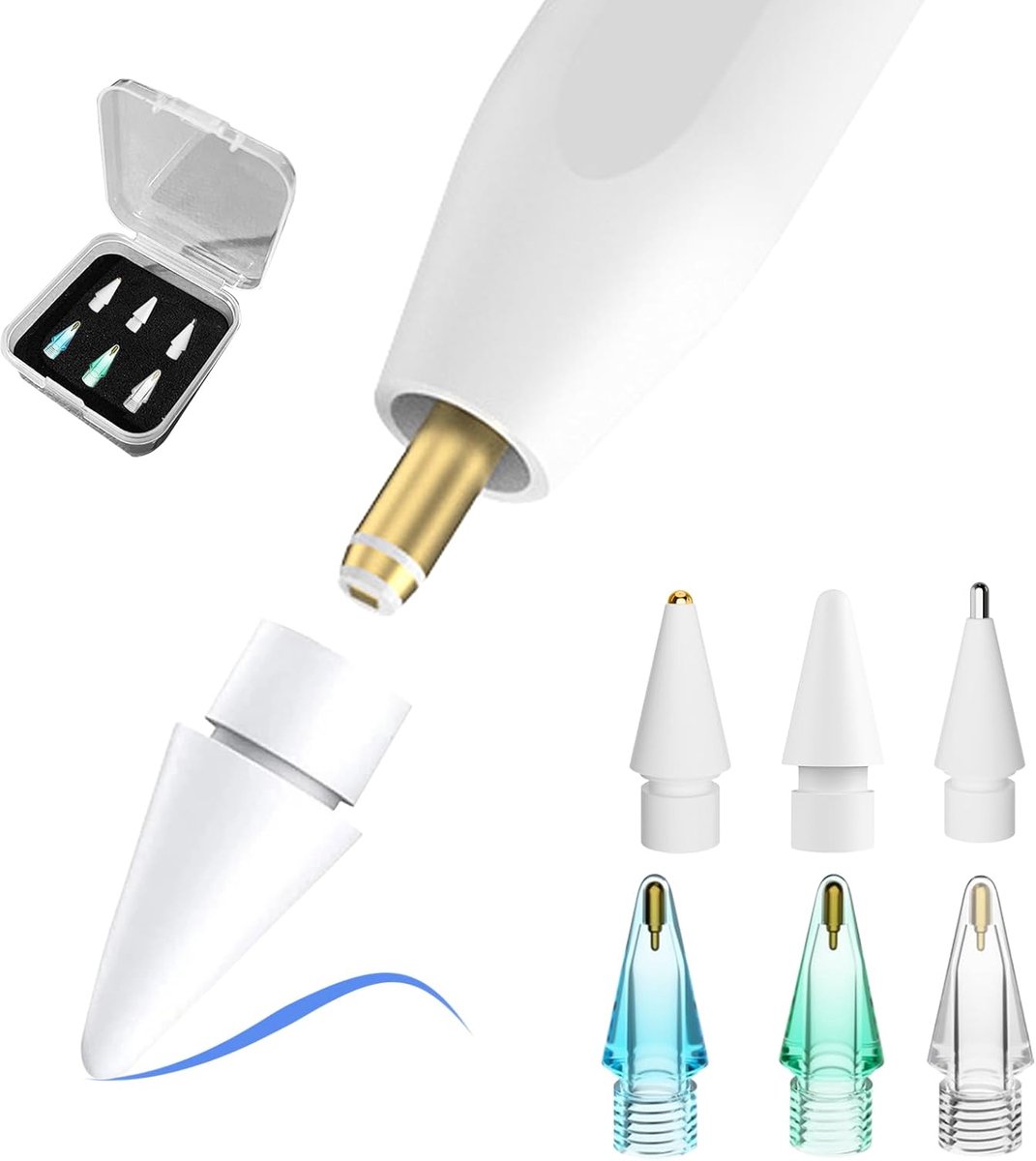 6 stuks vervangende tips voor Apple Pencil 2e Generatie/1e generatie tips, tips voor Apple Pen Tips Metalen Tips voor Apple Pencil Tips 2e generatie plastic tips voor Apple Pencil Tip
