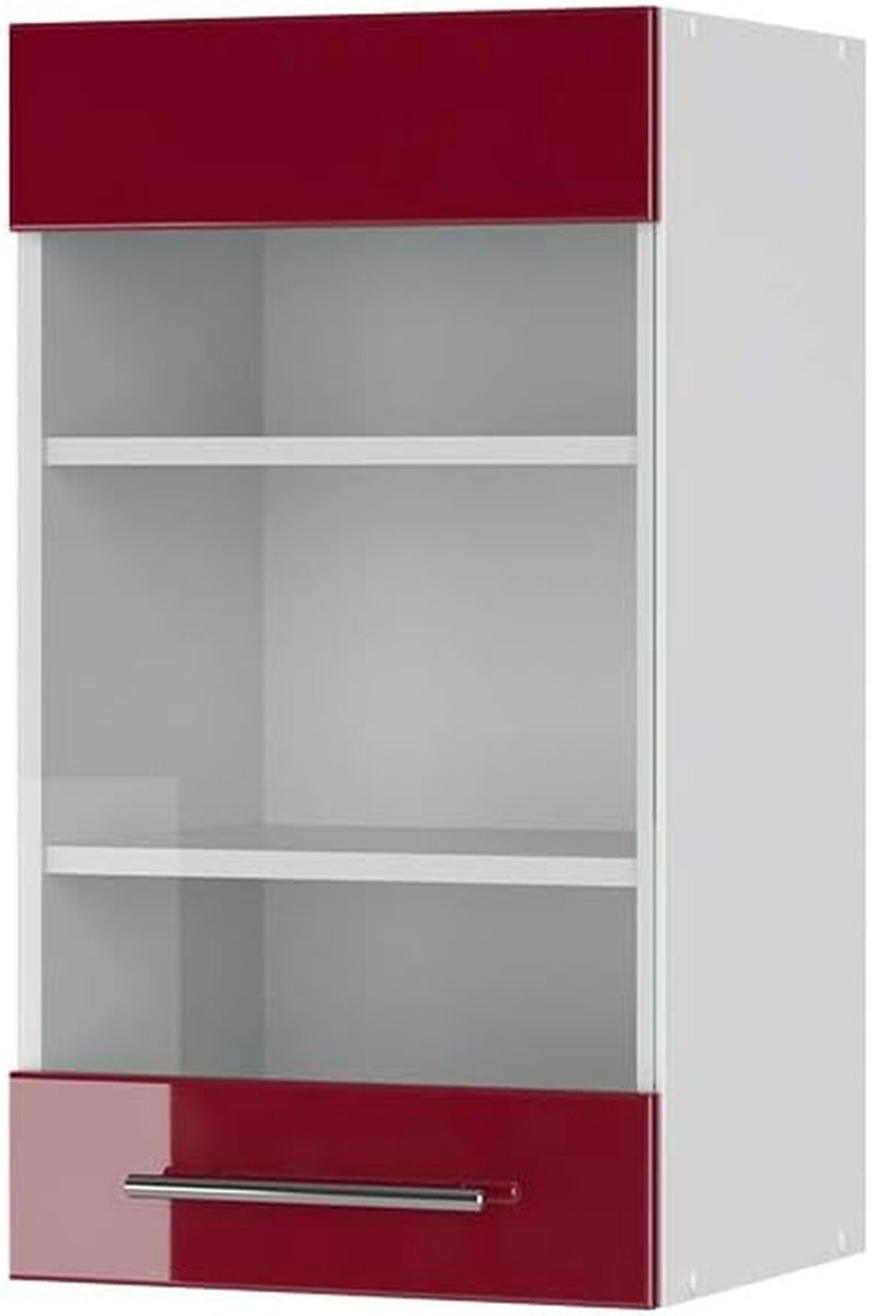 Glazen keukenkast - Hangvitrine keuken - Keuken organiseren - Soft-close scharnieren - 40 cm breed - Bordeaux hoogglans