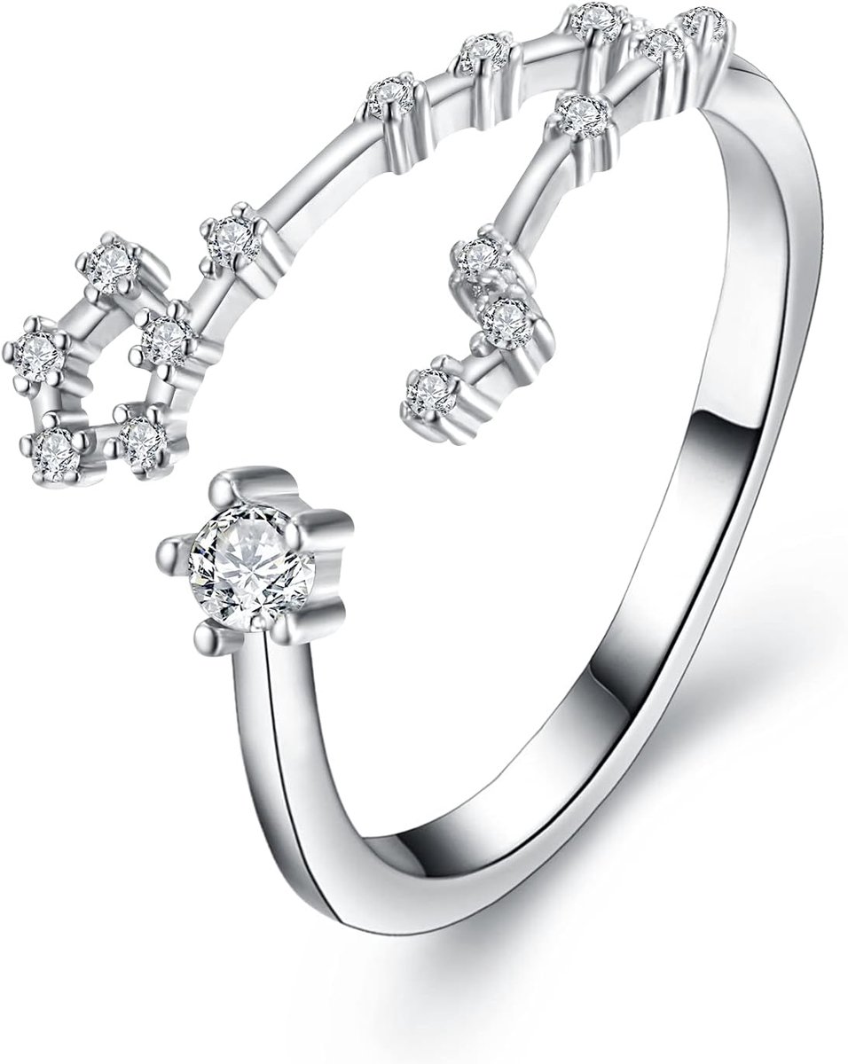 Ring 12 sterrenbeelden, zirkonia, verstelbare ring voor dames en meisjes, waterman, horoscoop, sterrenbeeld, astrologie, messing kubische zirkonia, Zirkonia