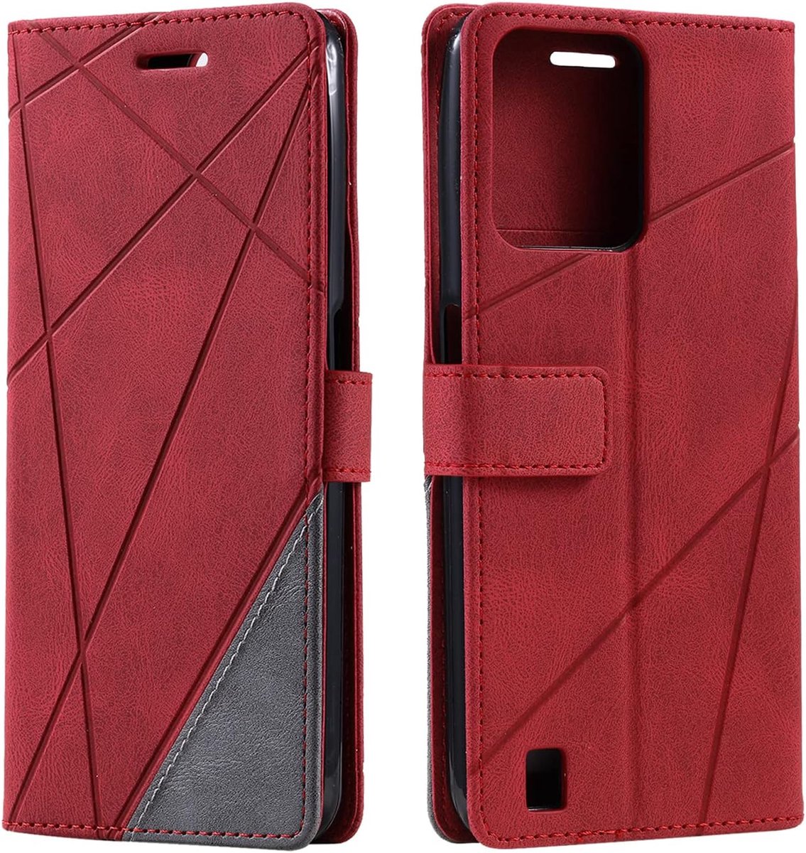 Hoesje voor OPPO Realme C31 4G, Lederen Hoes met [standaard] [magnetische sluiting] Premium lederen flipcase Kaartvak Flip Cover voor OPPO Realme C31 4G beschermhoes (Rood)