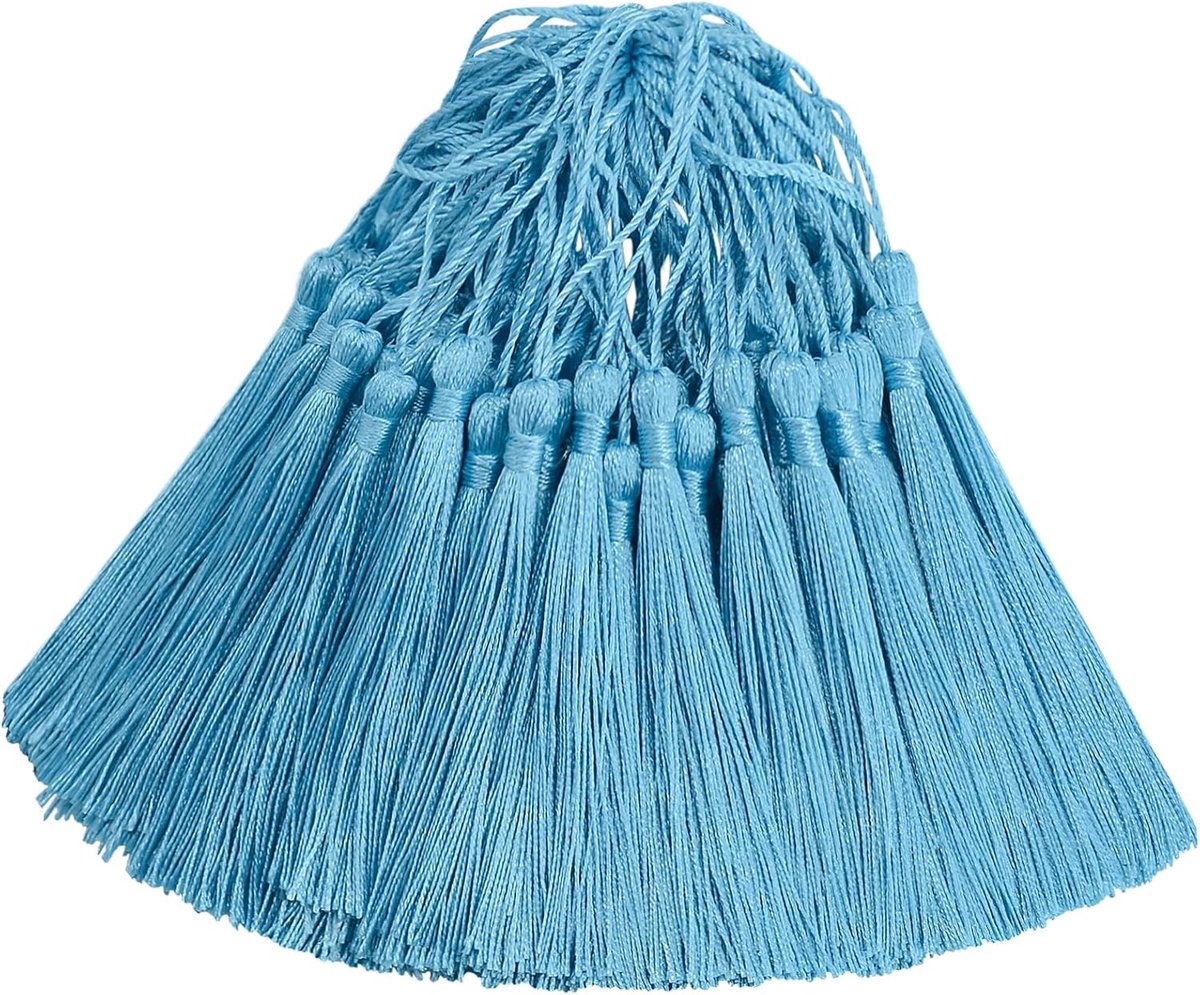 100 stuks mini zijdeachtige kwasthangers, handgemaakt, hangend, knutselen, cadeau voor doe-het-zelf bladwijzers, sieraden maken, tas, sleutelhanger, decoratie, slinger en feestaccessoires (blauw)