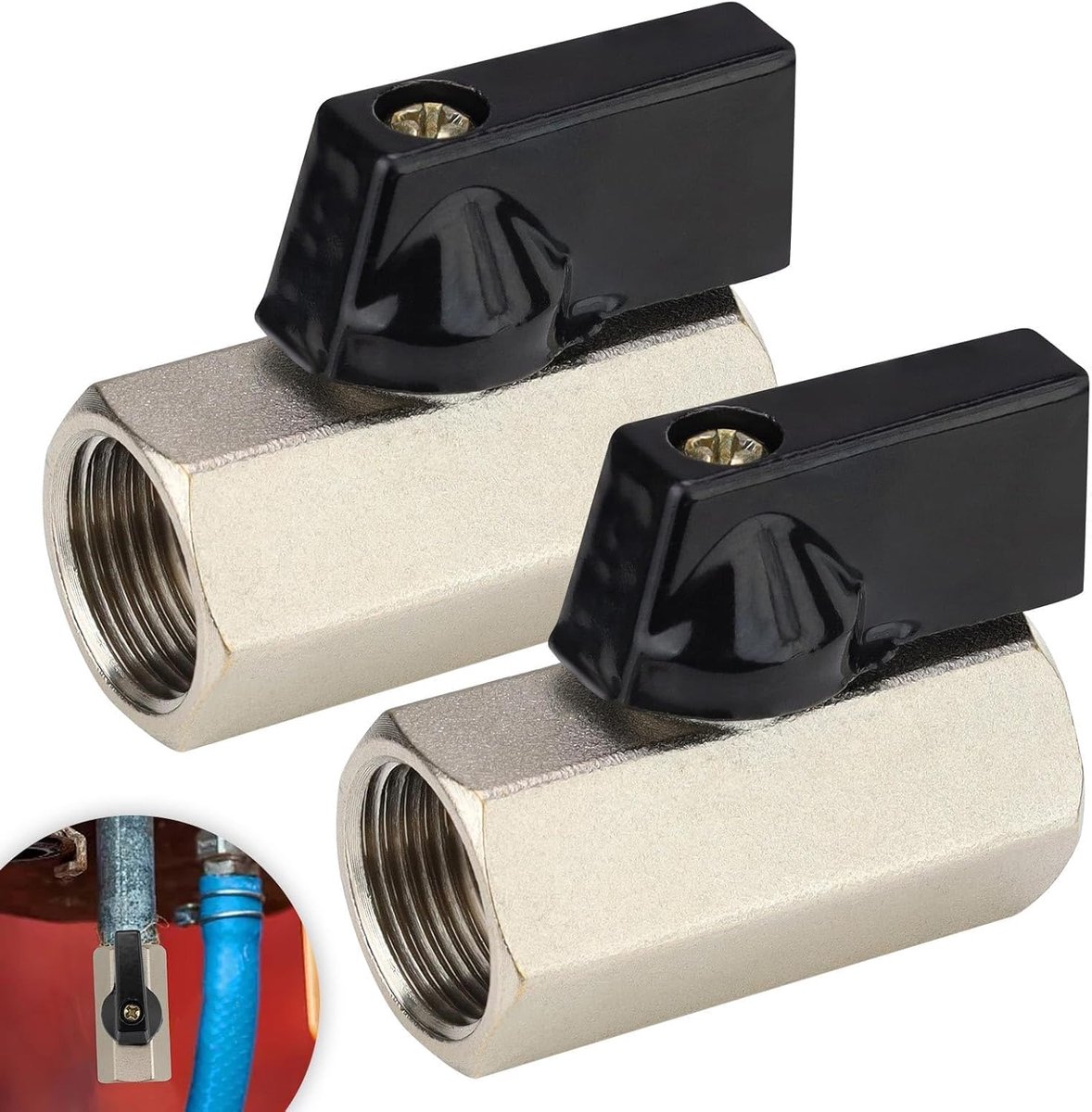 Bolvormige Kogelkraan, 2 Stuks 3/8 Inch Vrouwelijke Mini Afsluiter, Vernikkeld Kogelvormig Messing Mini Draaibare Kraan, voor Pijpen en Kranen 0XBIT