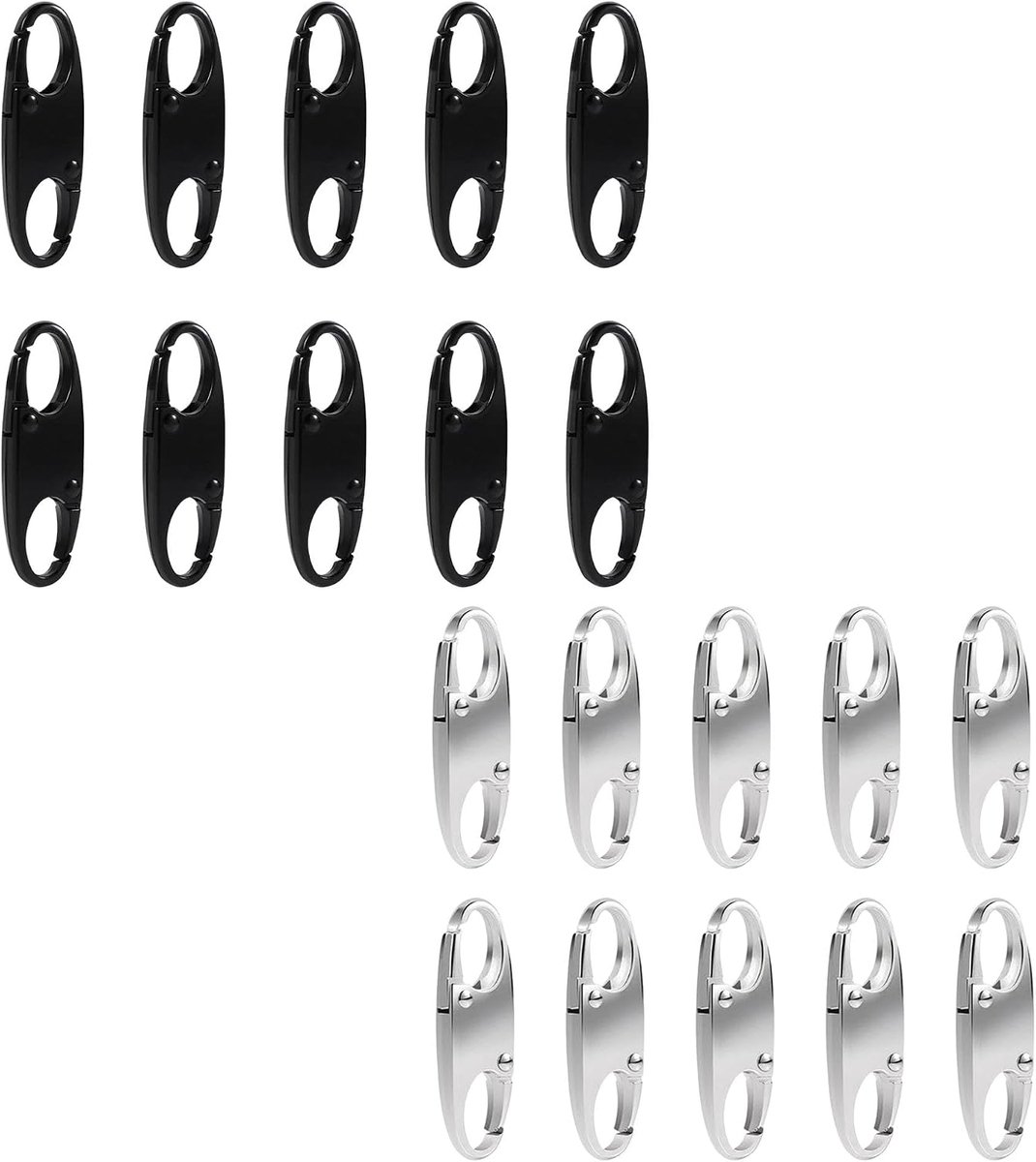 20 stuks diefstalbeveiliging ritssluiting clip anti-diefstal sluiting voor rugzak, koffer, handtas, dubbele opening karabijnhaak rits clips voor reizen en dagelijks gebruik, zwart