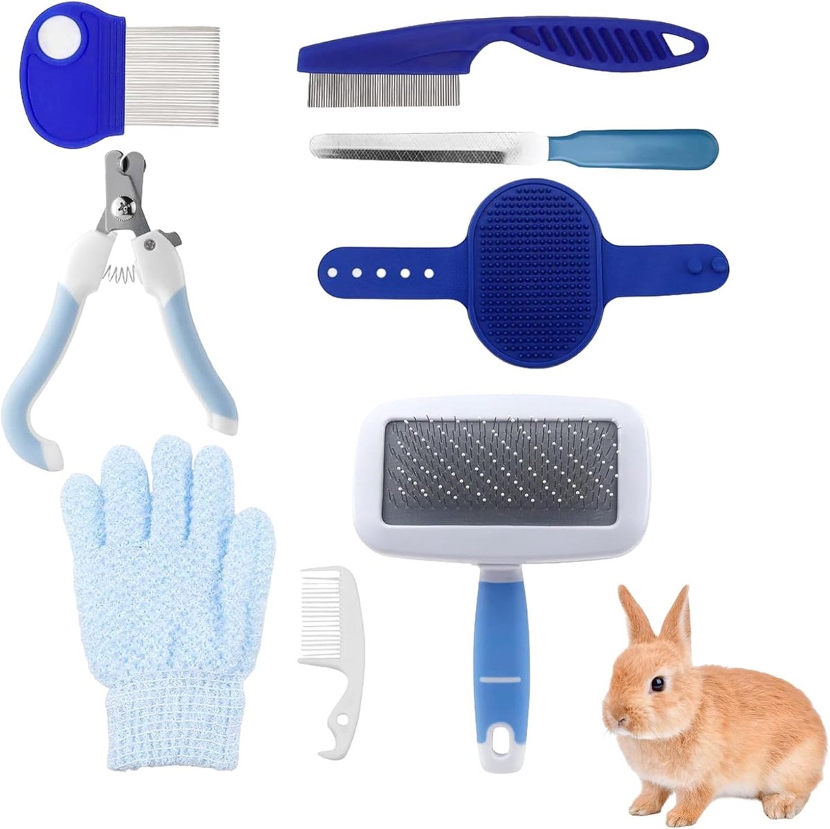 Verzorgingsset Voor Konijnen, 8 Stuks Verzorgingsset Voor Kleine Dieren, Dieren Huisdier Vergieten, Bad Massagehandschoen, Huisdier Verzorgingskam, Nagelknipper Trimmer Konijn, Puppy, Kitten, Cavia