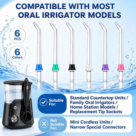 6 stuks monddouche opzetstukken compatibel met Waterpik WP-100 WP-660 Oral B Universal Jet Tips reservemondstukken tandreiniging monddouche accessoires set voor dagelijkse mondhygiëne en grondige — afbeelding 2