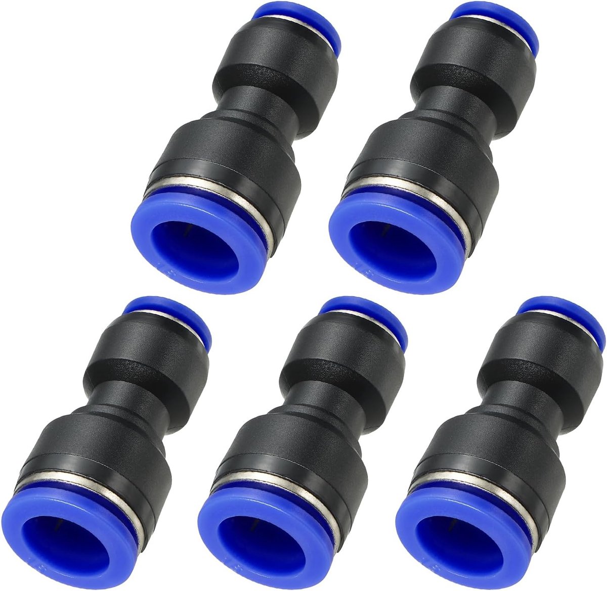 16 x 10 mm Push to Connect fittingen, 5 stuks kunststof luchtleiding slangfitting snelsluiting pneumatische connectoren rechte unie twee-weg koppeling voor buis, blauw