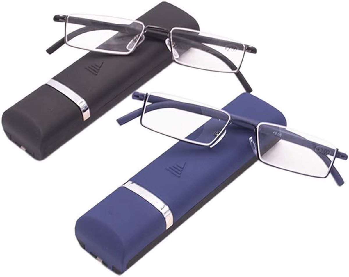 Leesbril met ultralicht TR90-montuur, leeshulp, halve bril van metalen frame met half frame, zichthulp met brillenkoker voor dames en heren