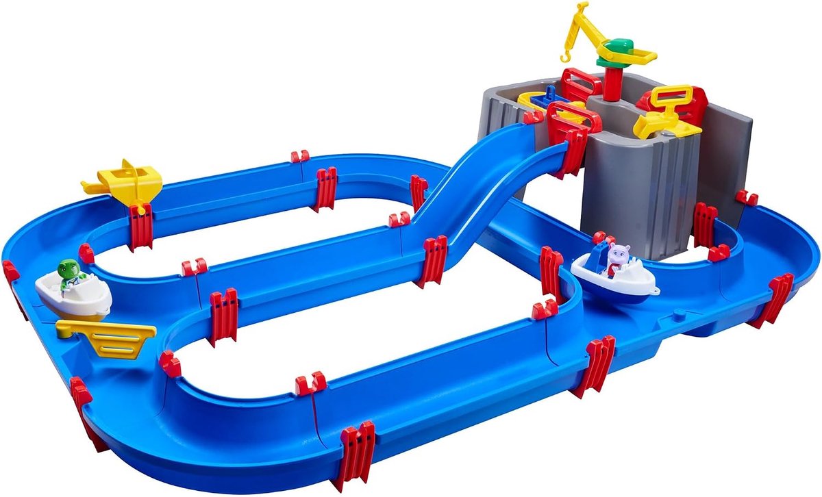 Harbour Waterbaan, outdoor-waterspel met trein, boten en 2 speelfiguren, waterspeelgoed voor kinderen vanaf 3 jaar, 128 x 93 x 40 cm