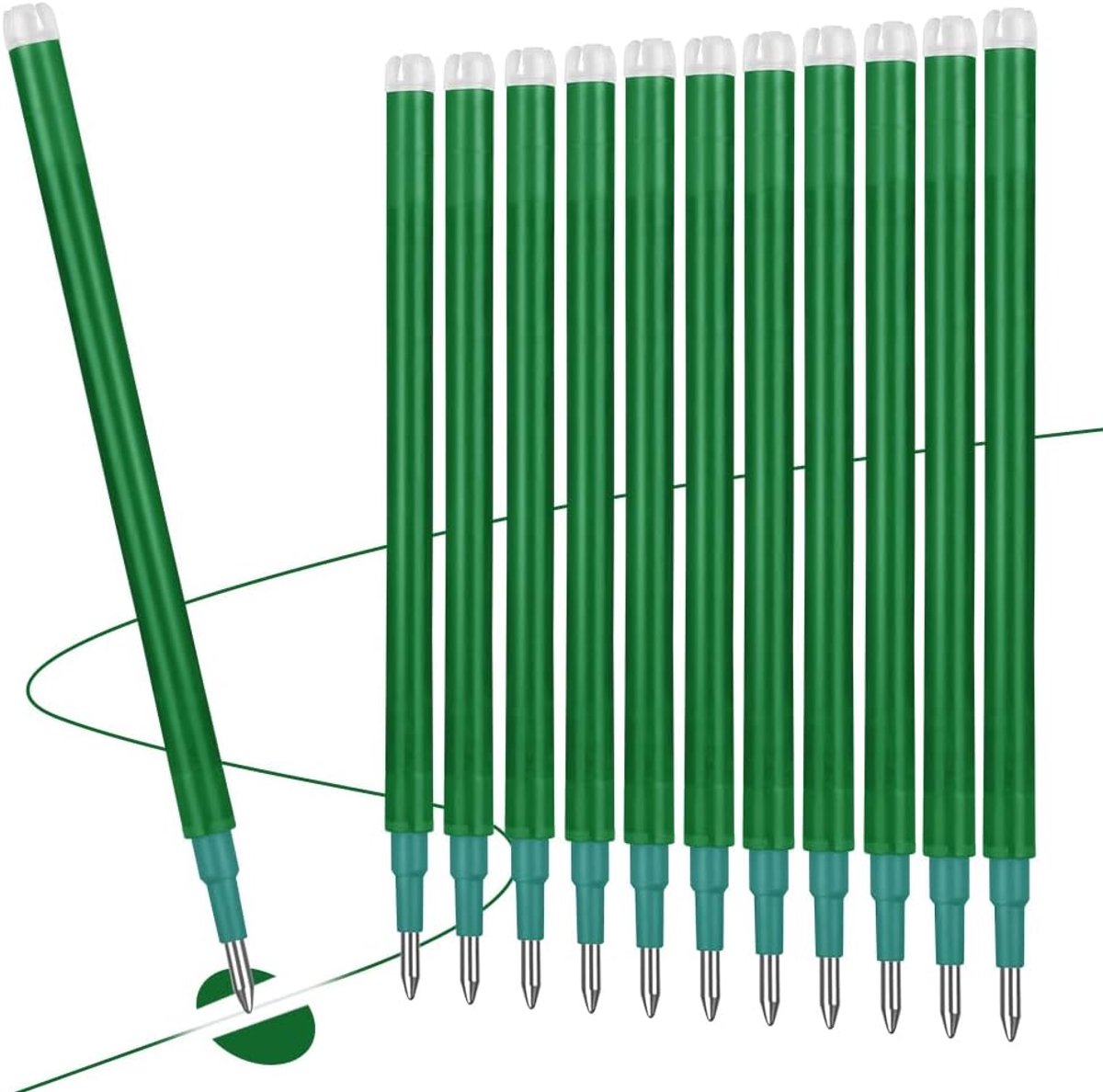 Navulling voor uitwisbare gelpen, 12 stuks groen rollerball navulling, 0,7 mm uitwisbare vullingen pen inkt navulling met glad schrijven vervangbare balpen vullingen