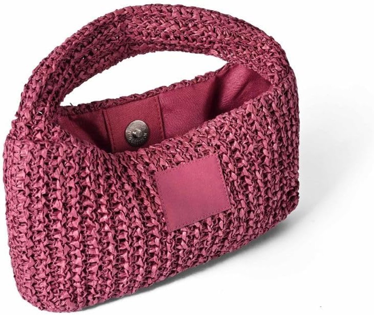 Handtas van papier en polyester, magneetsluiting, 20 x 7 x 11 cm, zwart, naturel en bordeaux