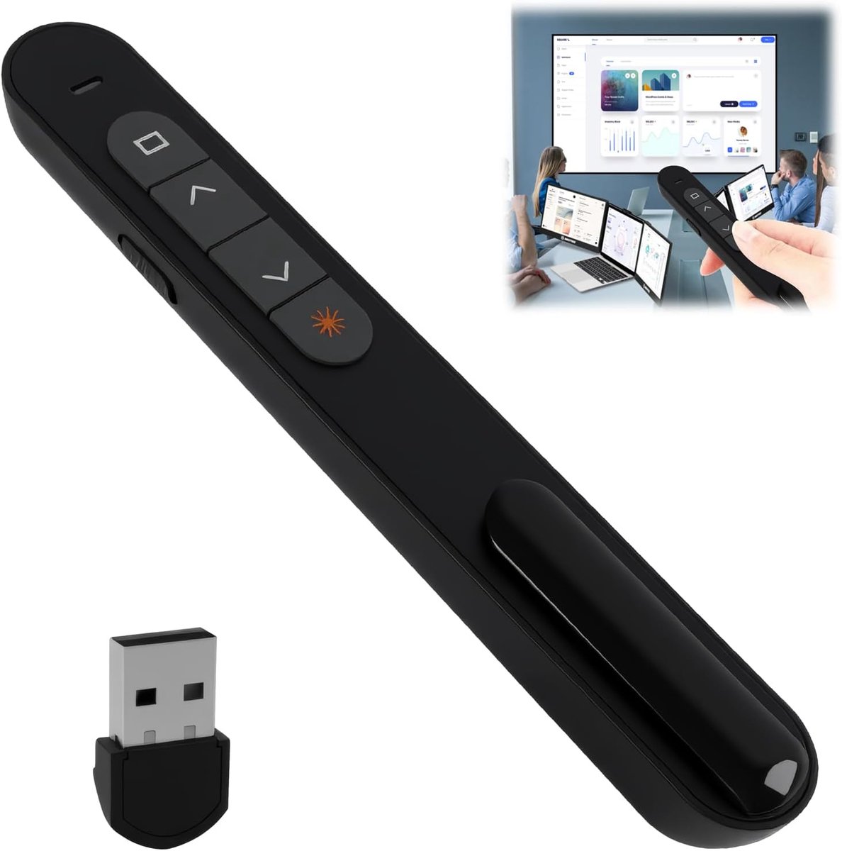 2-in-1 PowerPoint-presentatieafstandsbediening met USB Type-C, draadloze presentatiepen met dubbelzijdig ontwerp, compatibel met USB en Type-C, groot bereik voor computers en laptops
