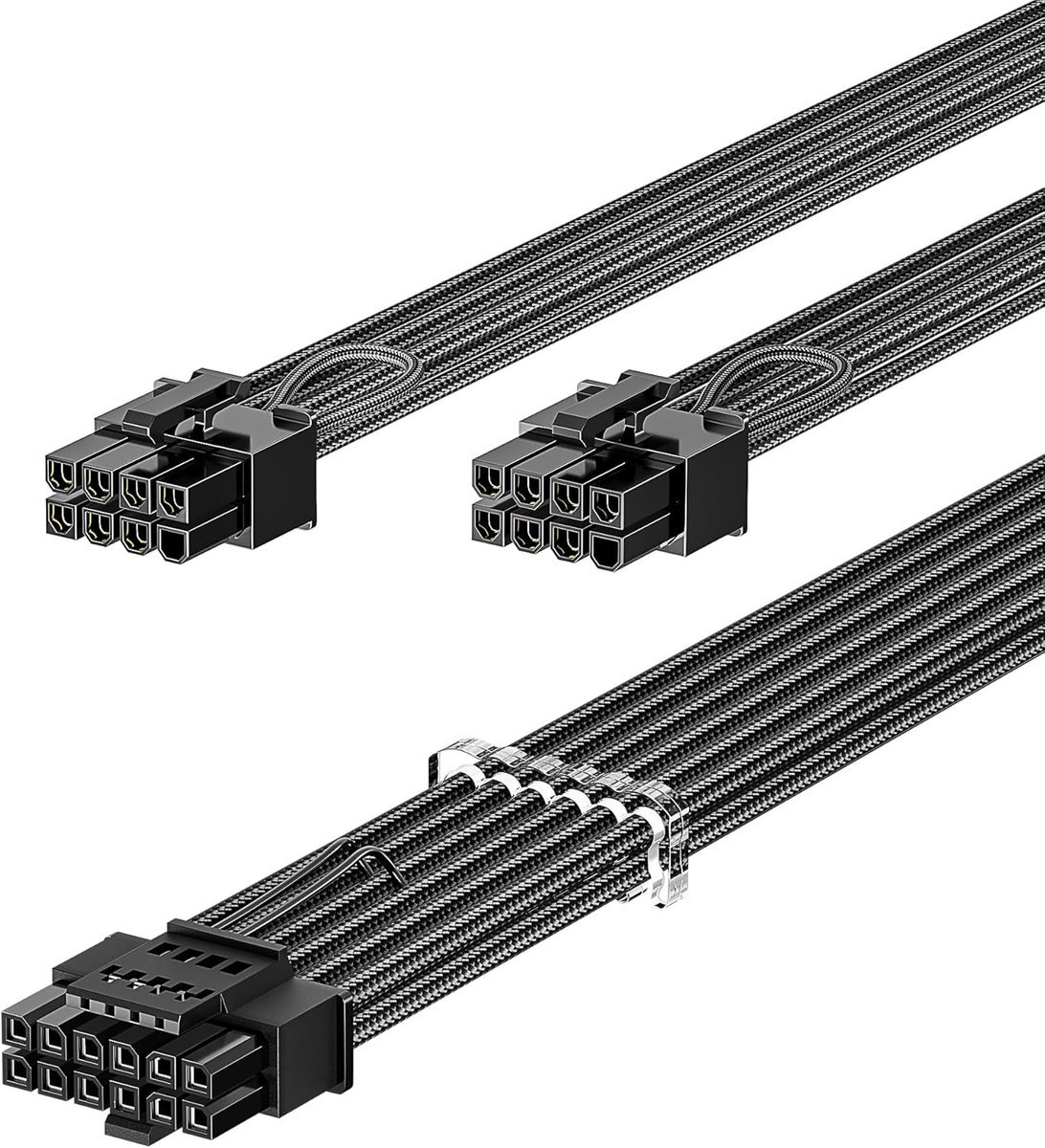 PCIe 5.0 voedingskabel 70cm - 16pin (12+4) 12VHPWR-connector voor RTX 4070ti 4080 4090 naar 2x8pin (6+2) PCI-e mannelijke stekkers GPU-omhuld snoer compatibel voor ASUS EVGA Seasonic Modulaire