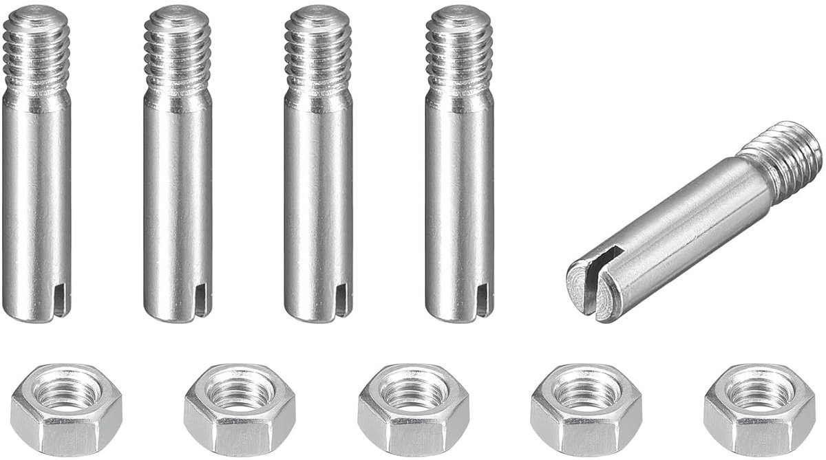 5 stuks cilinderpennen M3 x 14 mm 304 roestvrij staal plugpennen met M3 x 3,5 mm buitendraad, schroefdraadpennen met sleuf en moeren set voor mechanische productie, industrie, meubelmontage