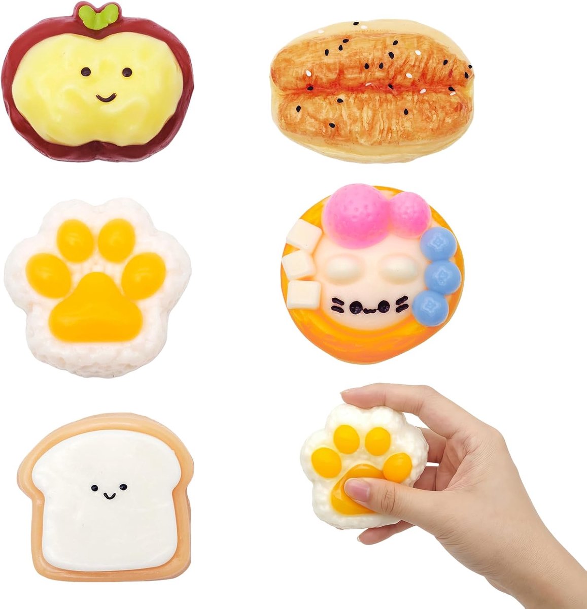 5 stuks Fufu Squishy Fidget Toys, Squishy Pot, Taba Squishy Toast, anti-stress speelgoed in de vorm van kitten, eiercake, poot en toast, kat, stressabbaspeelgoed voor volwassenen