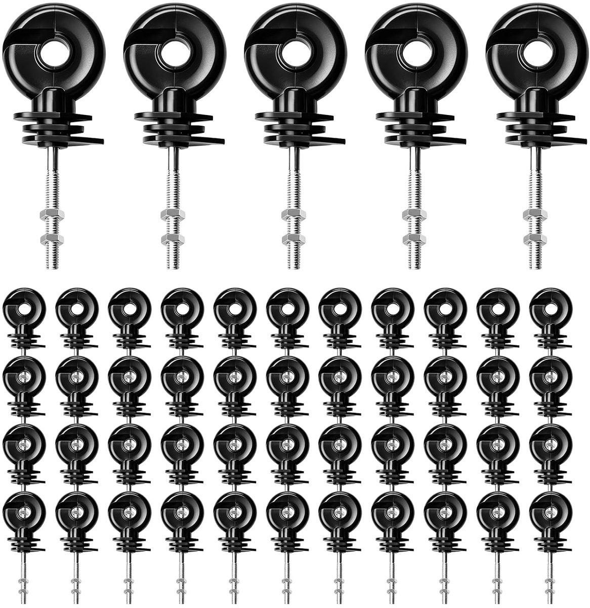 50 stuks isolatoren, weihek, 90 x 6 mm, M6-schroefdraad, zwart, ringisolator, weihek, ringisolatoren, elektrische omheining, isolatoren voor houten palen, wilgendraad, touw, band, landbouw