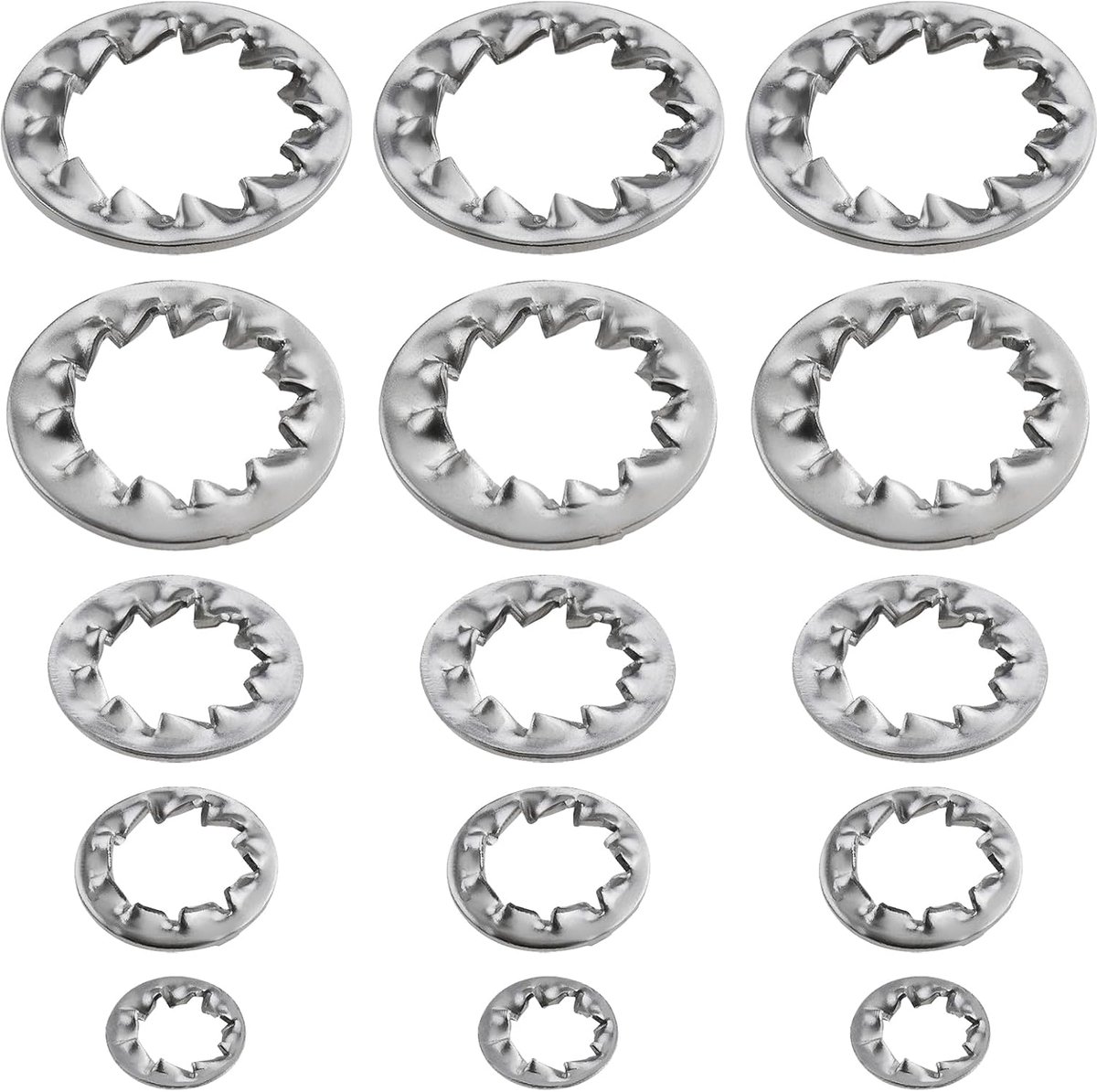 150 stks Interne getande Shakeproof Lock Washers 304 RVS Bolt Base DIN6798J voor Meubelreparatie Buitenbouw Elektrisch onderhoud (M4/M6/M8/M10/M12)