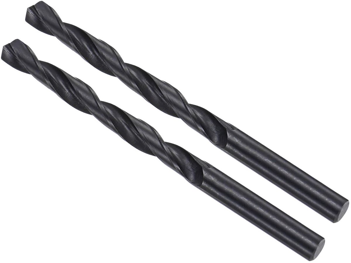 Spiraalboor van hogesnelheidsstaal 6542, diameter 8,2 mm, lengte 115 mm, rechte boorpunt, twist jobber, zwart oxide, voor metaal, kunststof, aluminium, 2 stuks
