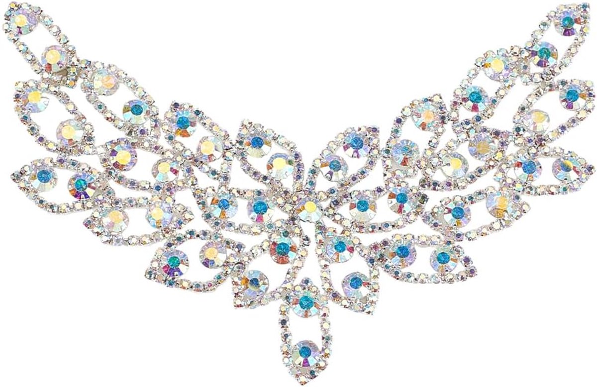 Rhinestone Applique Flarden Zilver Naaien Op Messing Rijnsteen Applique Bruiloft Bruids Riem Kraag Applique Bloem Glitter AB Kleur Crystal Rhinestone Patches Voor Vrouwen Bruids Jurk