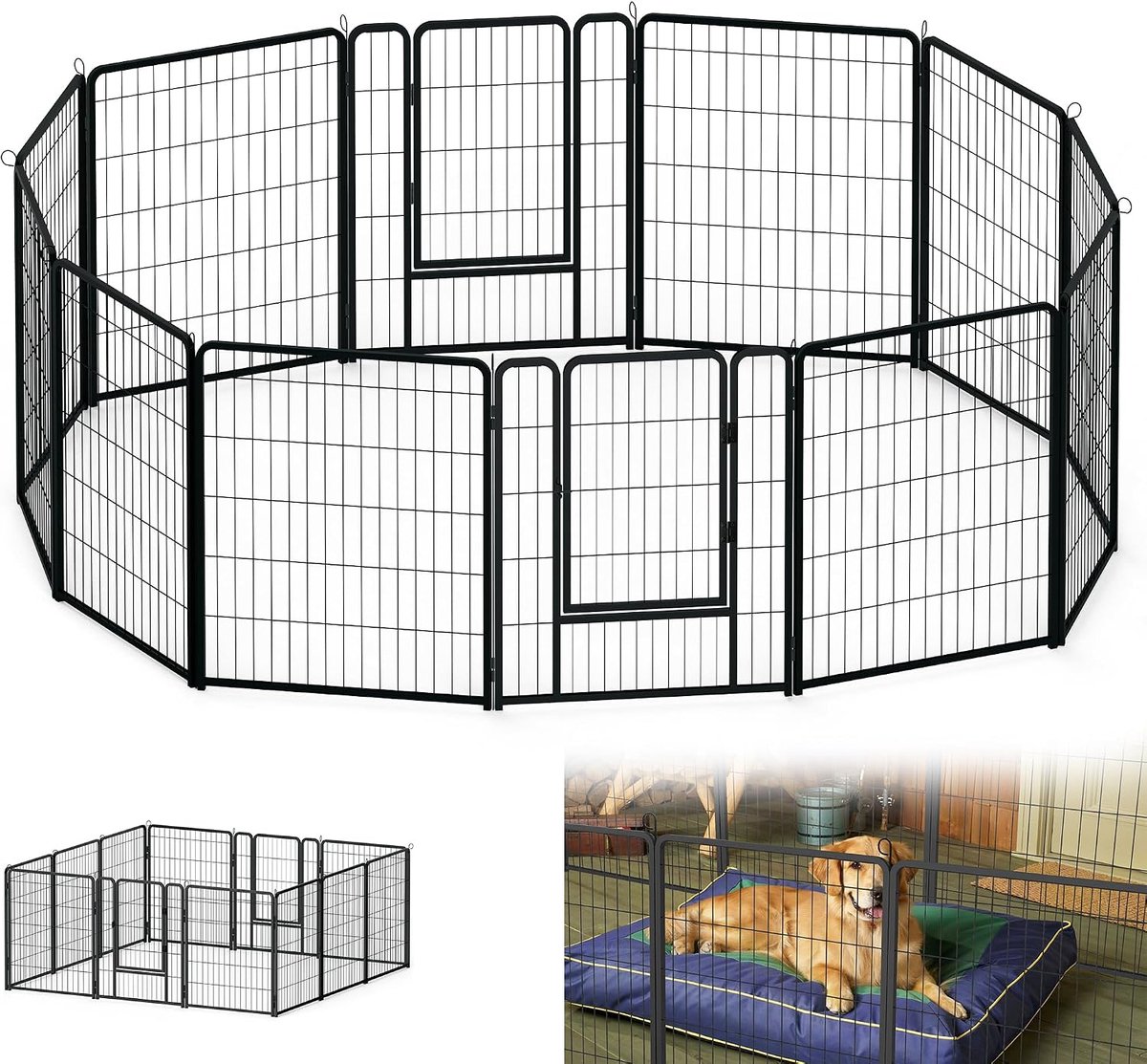 12-delig, 80 cm hoog, puppyren met deuren en grondankers, automatische vergrendeling, box voor konijnen, honden, kleine dieren