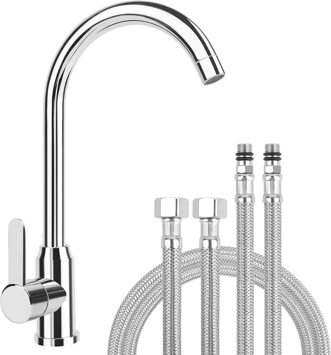 Keukenkraan Keukenkraan G3/8'' Keukenkraan Keukenkraan Spoelbakkraan Keukenkraan Keukenkraan Keukenkraan in Zilver Roestvrij Staal Kraan