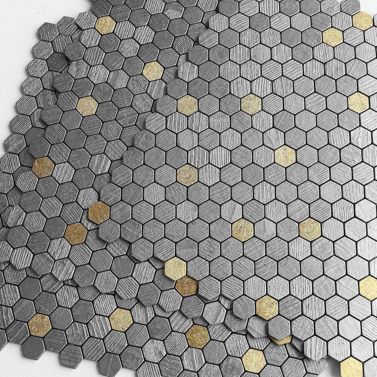 3D wandtegels mozaïek, zelfklevende keukentegels, badkamer wanddecoratie kleine steenlook getextureerde zeshoekjes (zwart goud, 10 stuks)