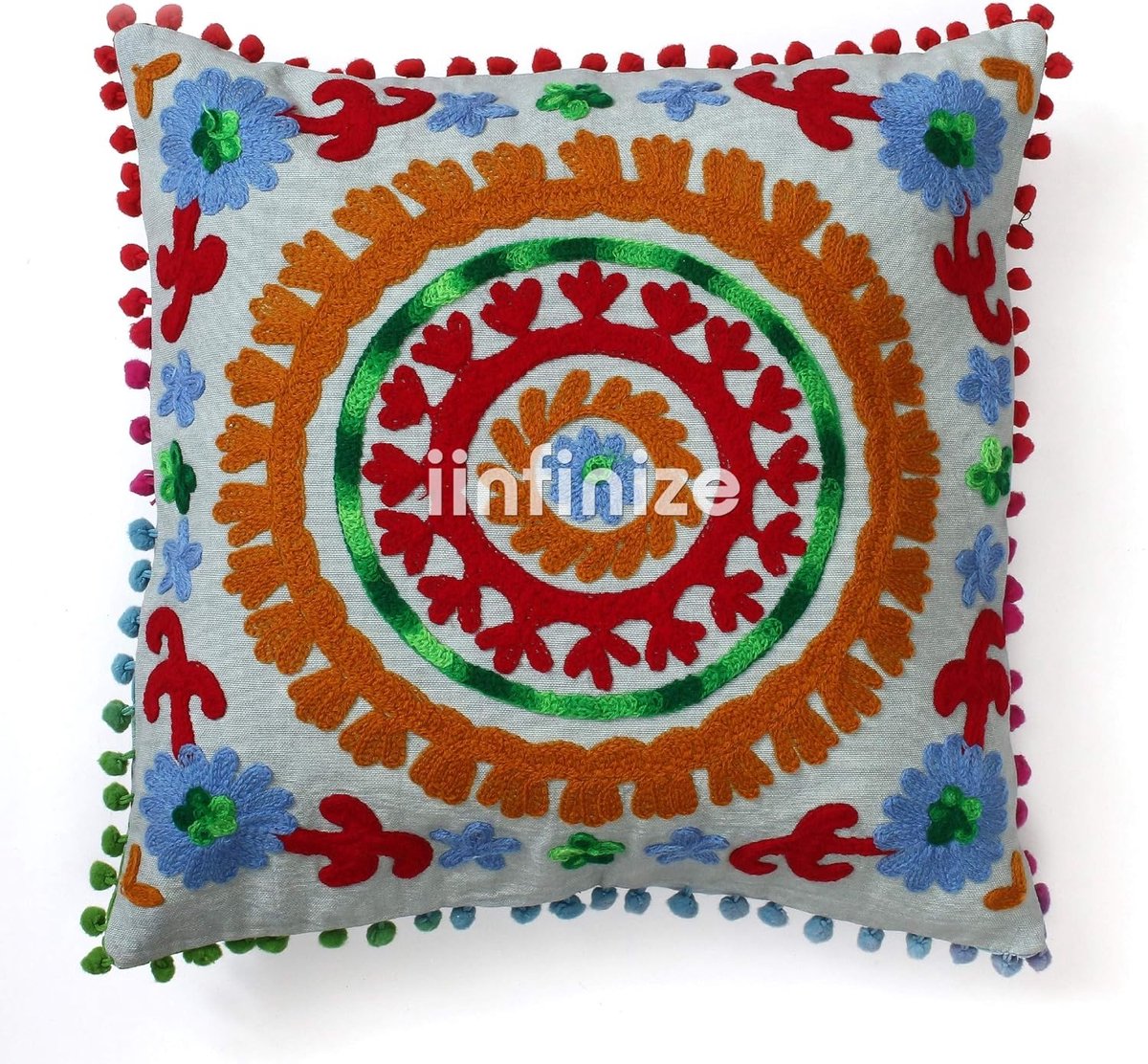 Kussenhoes 40x40cm - Boho Bloemenpatroon - Traditionele Katoen Wol Borduurwerk - Ideaal voor Woonkamer Decoratie - SnelShoppen