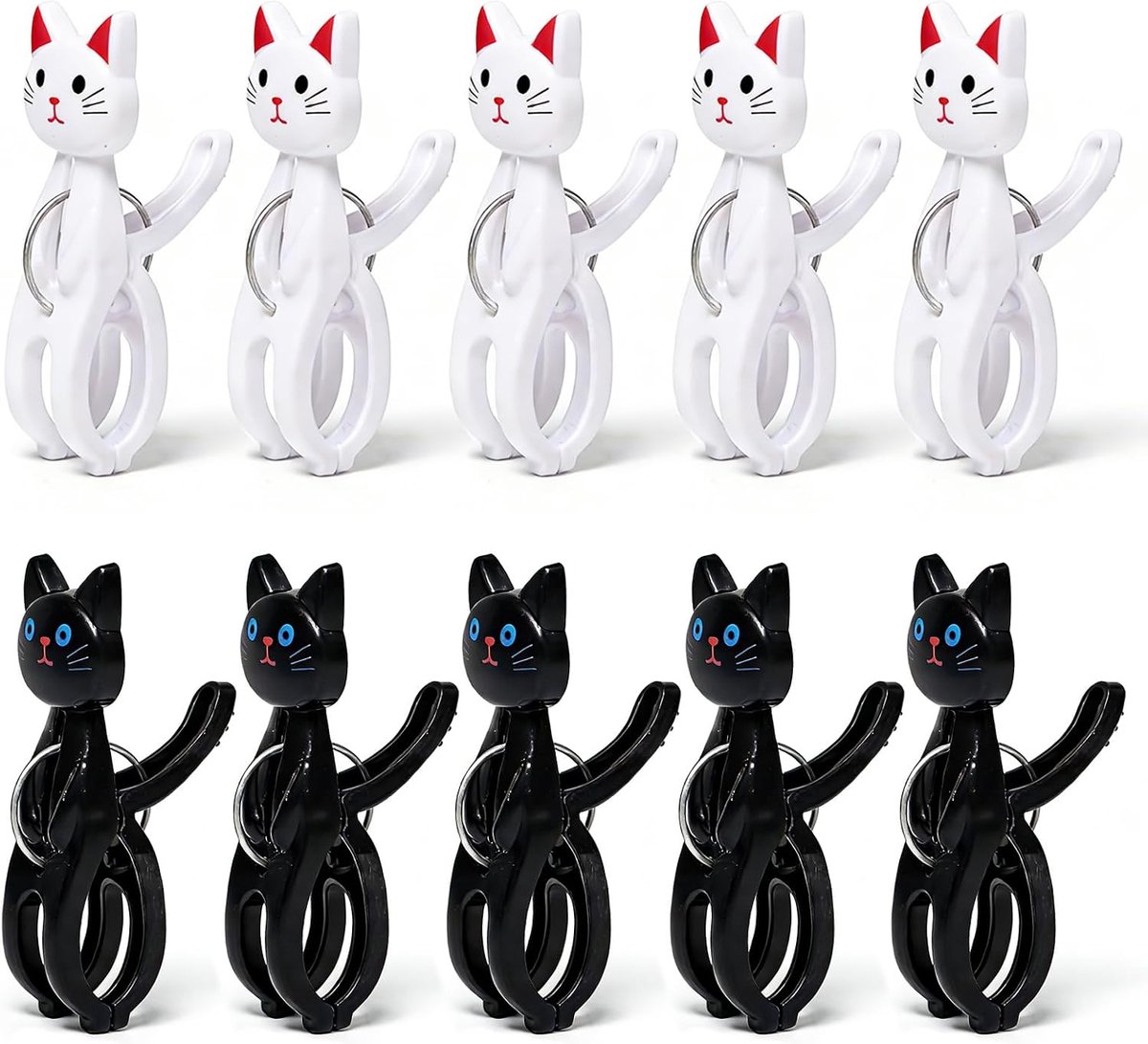 10 grote strandhanddoekclips, strandhanddoekclips, kattendesign, zwart, wit, multifunctionele clips voor strand en outdoor