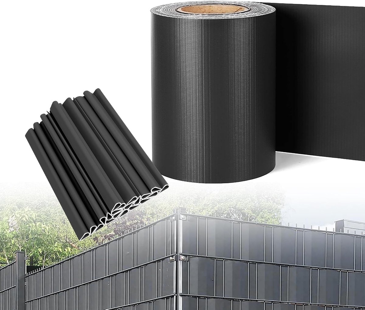 PVC Inkijkwerende stroken omheining Inkijkbescherming incl. 30 bevestigingsclips voor enkel- en dubbele spijlen matten weerbestendig en windscherm privacy film voor tuinhek balkon (65M x 19CM,
