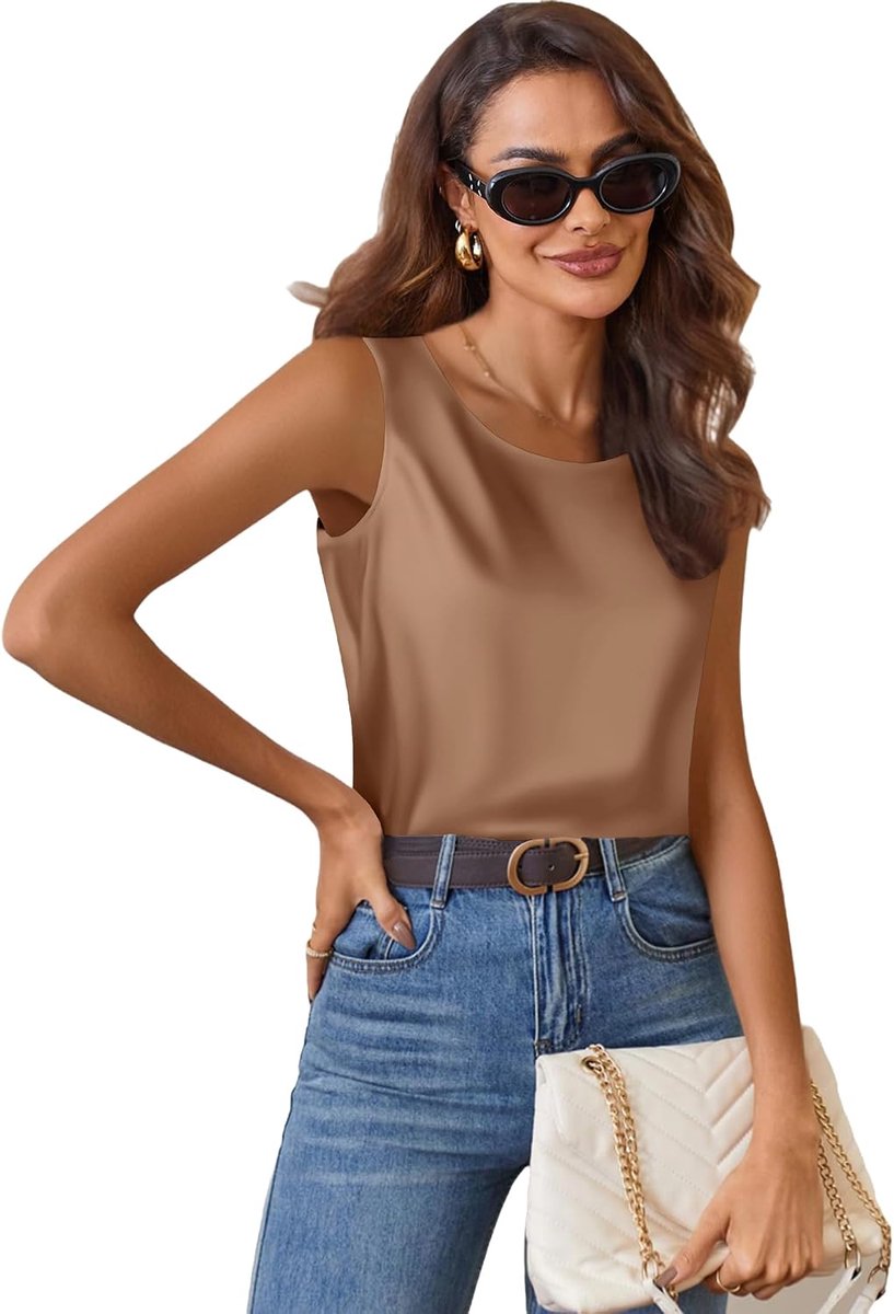 Zijden Satijnen Tanktops voor Vrouwen Ronde Hals Mouwloos Hemdje Tops 2026 Zomer Basic Blouses