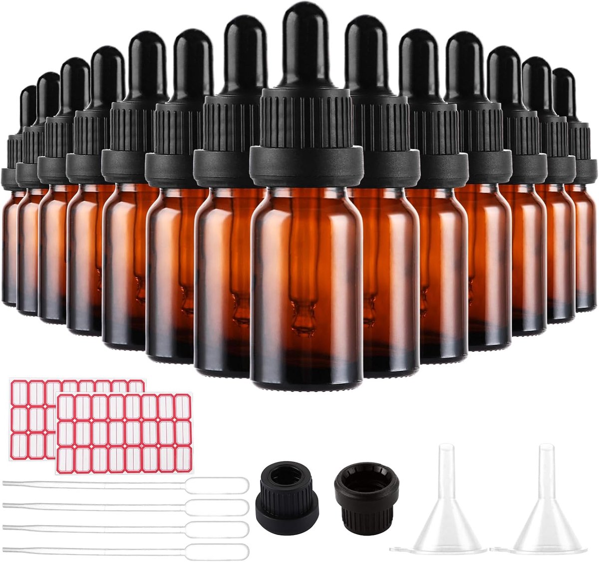 48 stuks pipetflessen 10 ml, bruine glazen druppelfles, glazen fles met pipet, bruine glazen fles voor etherische olie, parfumolie, aromatherapie, geuren, vloeistof