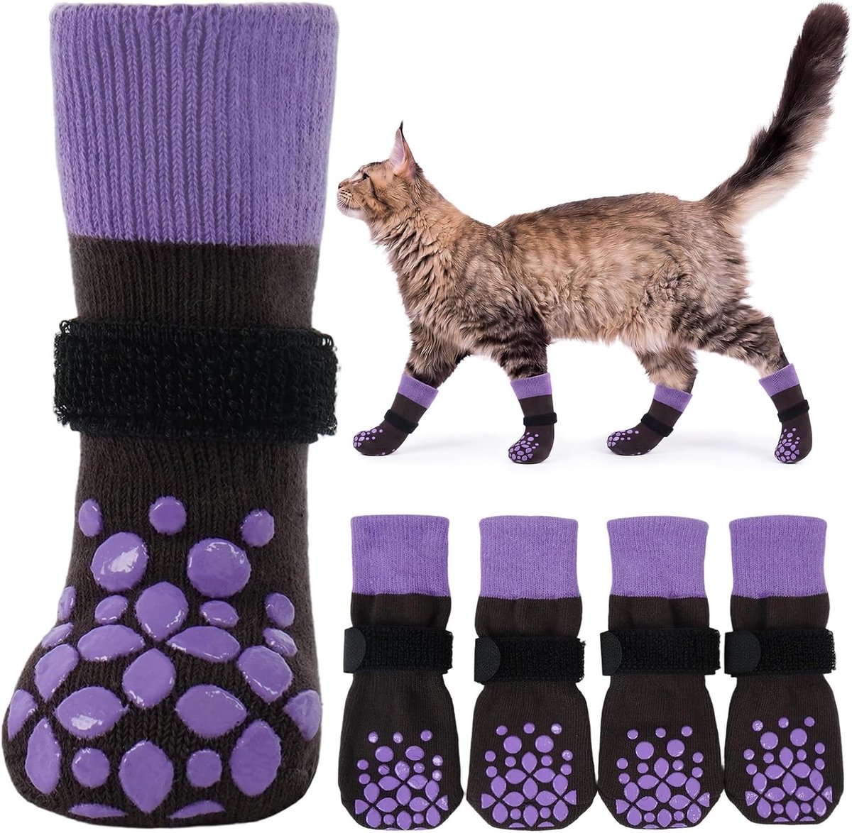 2 paar kattensok voor gewonde poot, ademende sokken om te stoppen met krabben, kattenklauw afdekkwanten, stoppen met het likken van huisdieren (paars, XS)