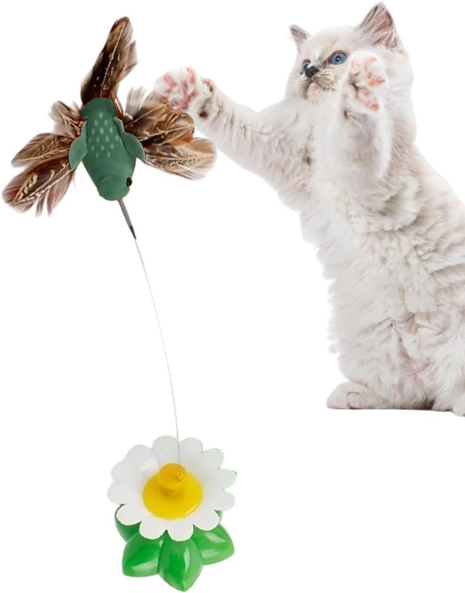 Kattenspeelgoed Vliegende Vogel - Automatische Hengel Kitten - Verveling Bestrijding - Stabiele Zuignap Basis - 10x9x35 cm - Willekeurig