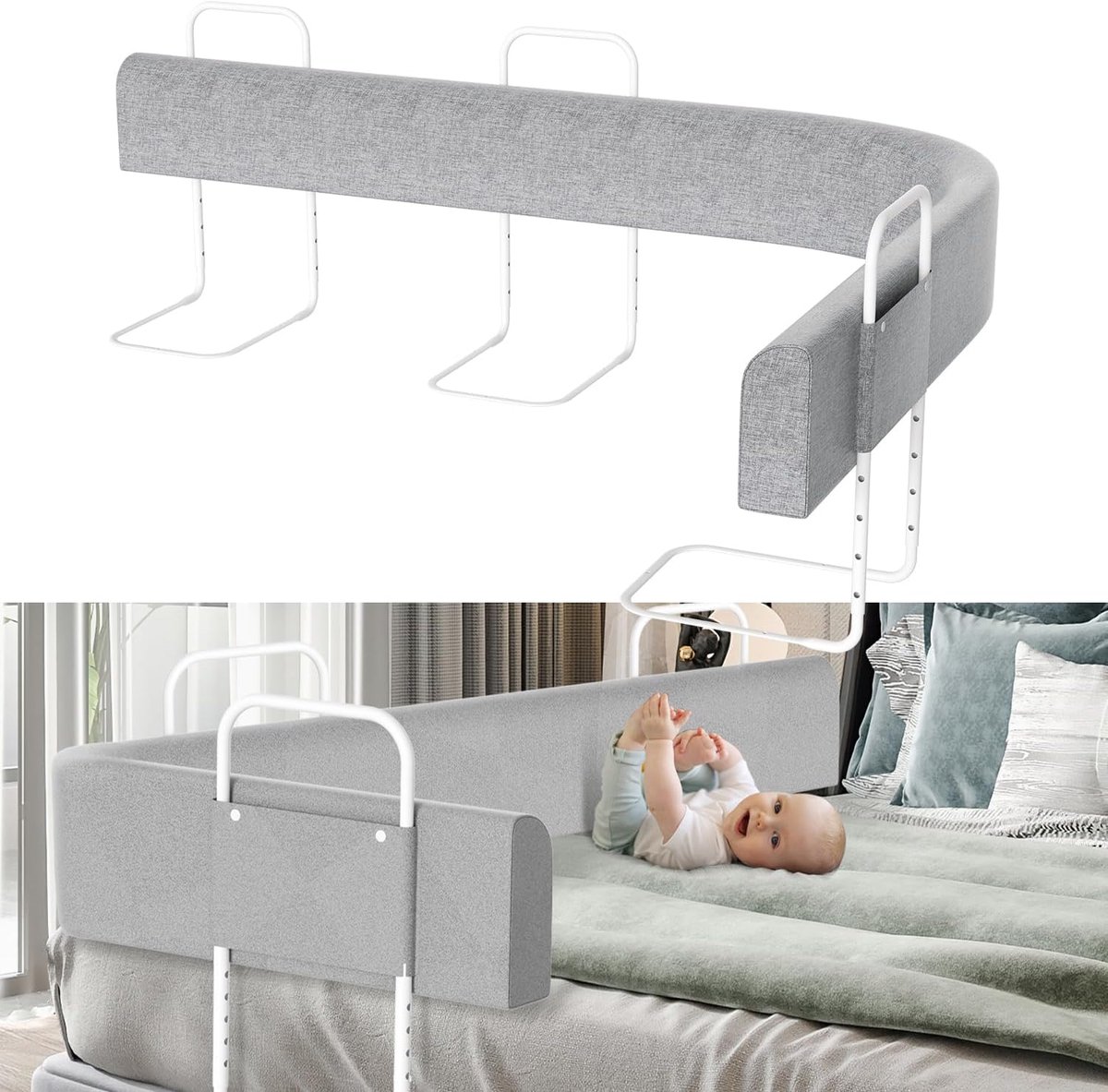 Bedhek, valbescherming voor bed, 180 cm, bedbescherming voor kinderen, in hoogte verstelbaar, bescherming voor bedrand, vervormbaar veiligheidsbescherming, kinderbedhek, boxspringbed, kinderbed