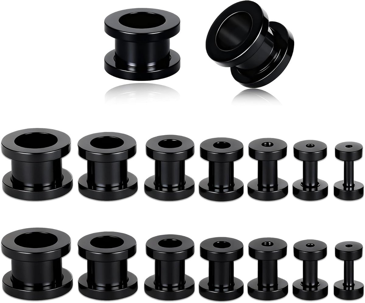 Oorstretcherset, 1,4 mm - 10 mm, afstandhouder, oorstretcherset, dubbele flare plug, tunnel, set van roestvrij staal, oorlel, piercing, verlenging, sieraden voor vrouwen en mannen