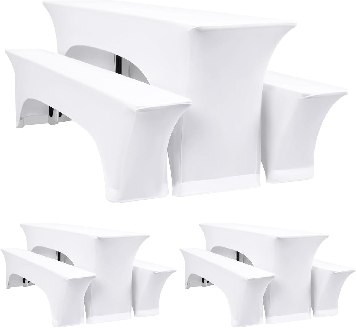 Set van 3 witte bierbankhoezen en tafelkleden, 50 cm tafelbreedte, 220x50x70 cm biertentsets voor tuinmeubelen, tuinbanket. (9 pakken)