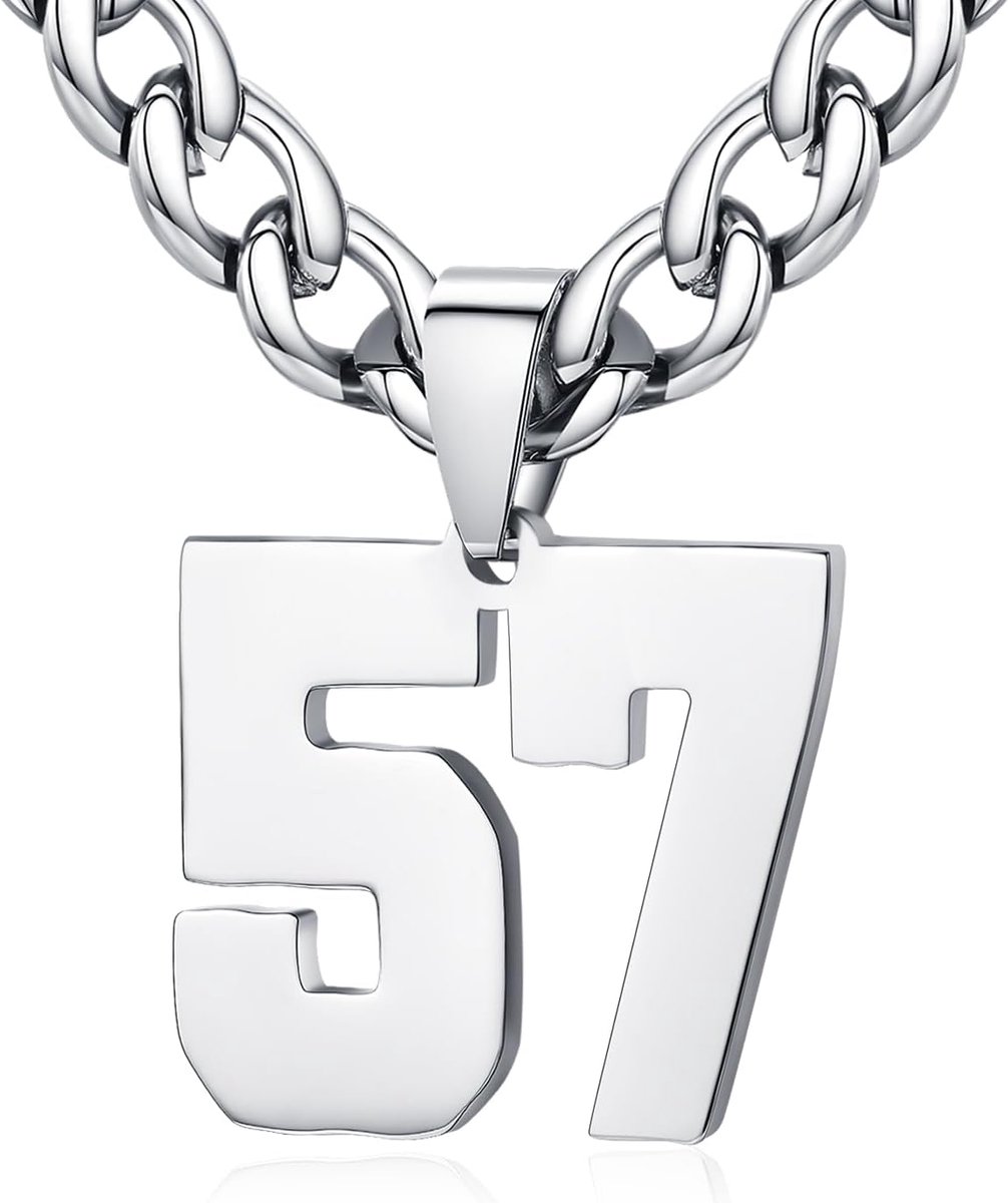 dames roestvrij staal 0-99 getal hanger geluksgetal jersey nummer sporter halsketting gepersonaliseerd met 6 mm brede pantserketting, Roestvrij staal
