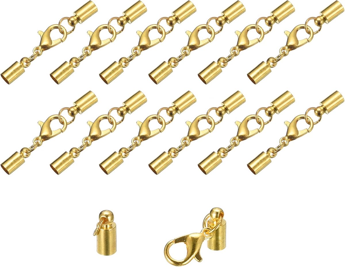 sourcing map 20 set 4 mm leren koord eindkappen met kreeftsluiting klemmen cilinder eindstukken voor doe-het-zelvers maken lederen armbanden goudkleurig