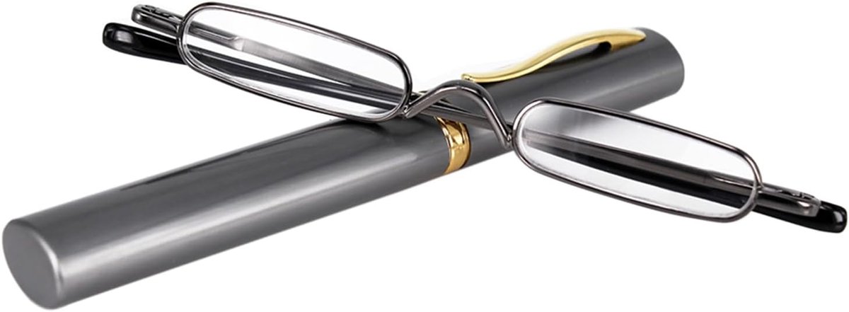 Mini smalle leesbril met veerscharnier, uniseks metalen leeshulp met etui