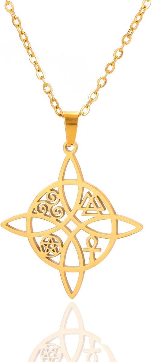 Heksen Knoop Ketting Voor Vrouwen Rvs Ierse 4-puntige Keltische Knoop Hanger Mode Charm Magick Sieraden Gift