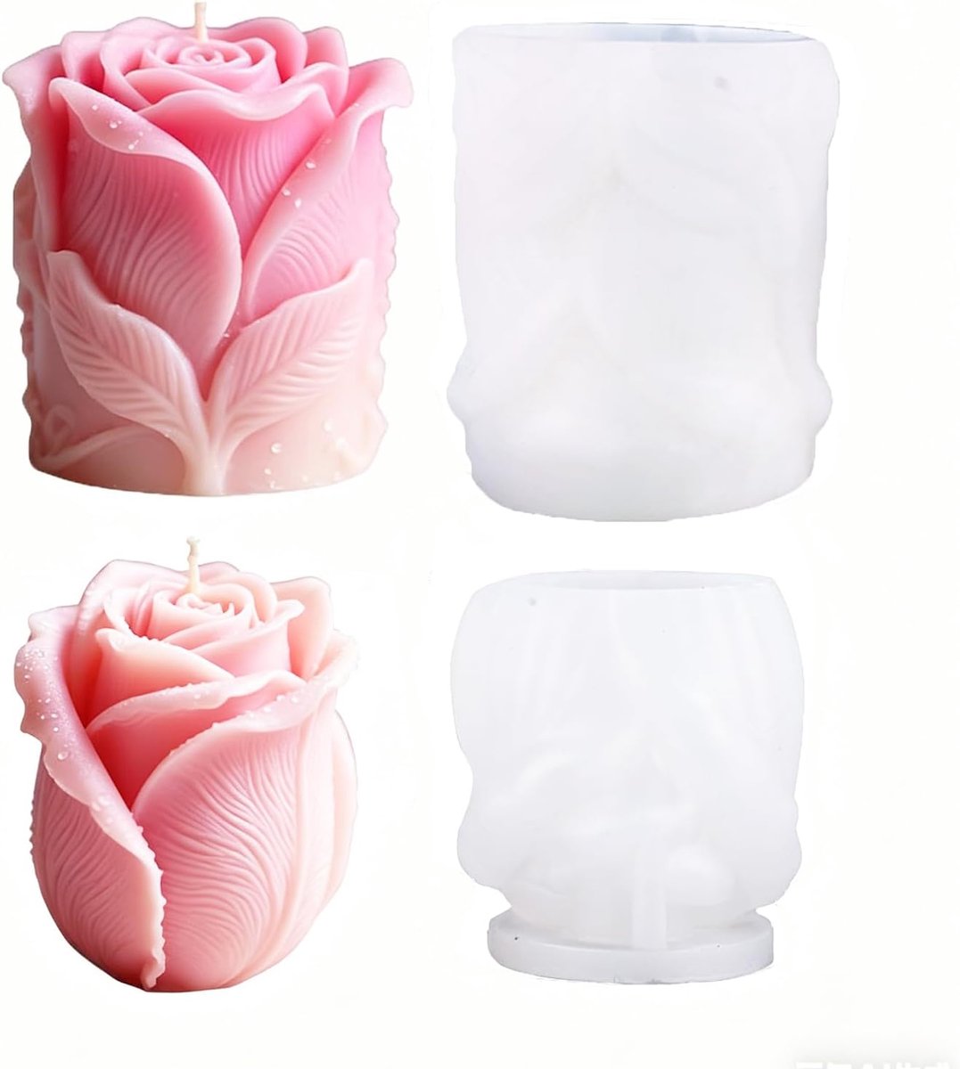Set van 2 rozen siliconen kaarsvormen 3D rozenvorm & rozenknop kaarsen gietvorm Valentijnsdag & romantische decoratie