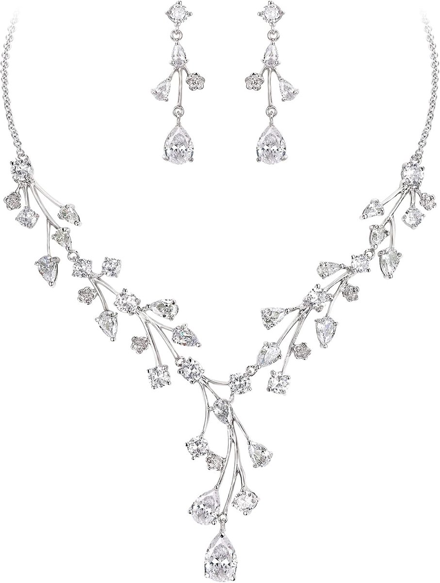 FAITH Sieradenset met elegante druppelvormige zirkonia, halsketting en oorbellen