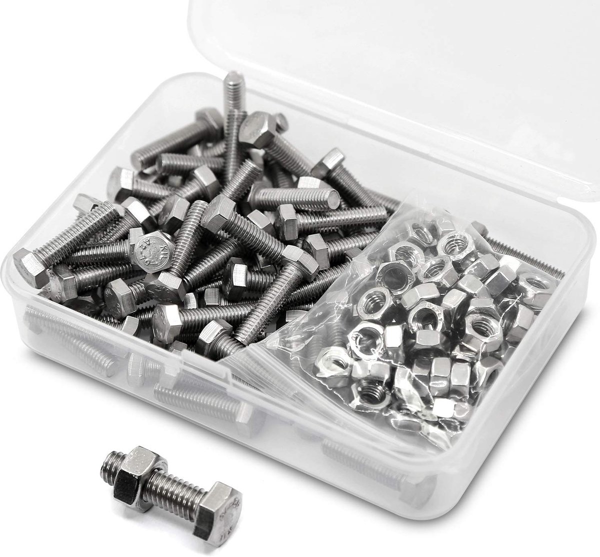 * 10mm 80 Stuks 304 Roestvrijstalen Zeskantbouten Bouten en Moeren Set, Machineschroeven