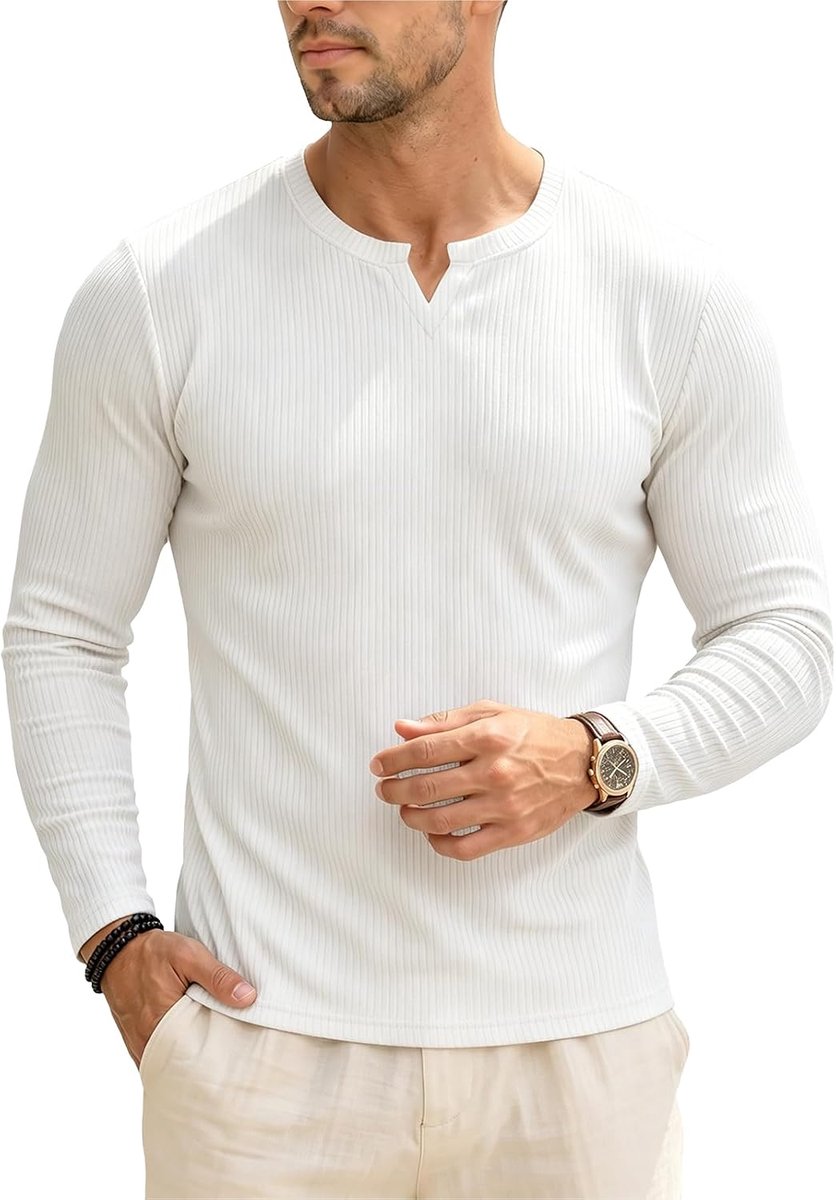 Cmdr Heren slim fit shirt met lange mouwen V-hals lange mouwen en korte mouwen sport casual T-shirt spieren workout top onderhemden