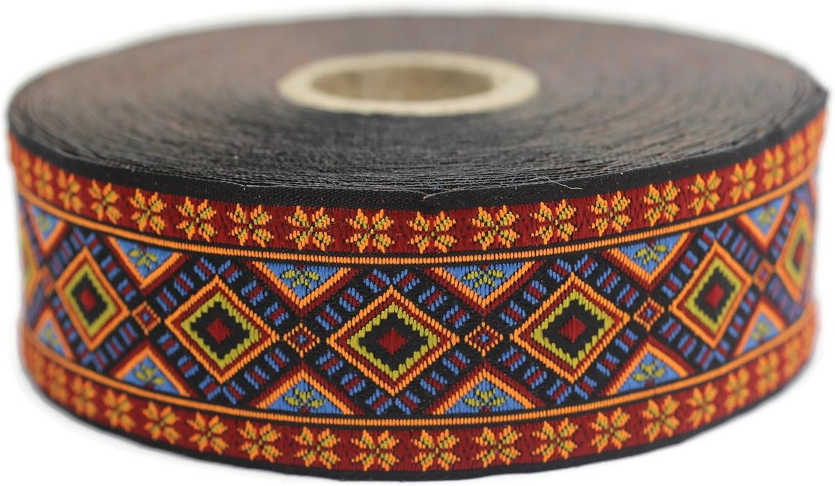 Jacquard lint, geweven blauw en rood, bohemian glans, 10 m x 35 mm, rol borduurband voor naaien, decoratie 35996-V4
